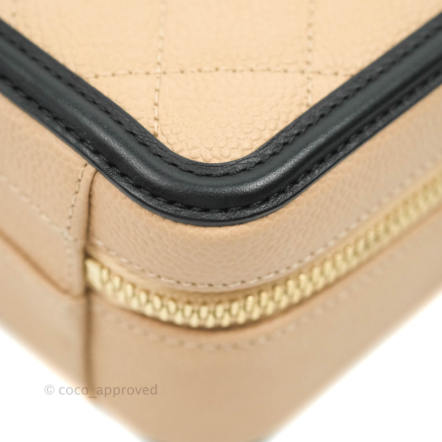 Chanel Quilted Small CC Filigree Vanity Case Beige Black Caviar