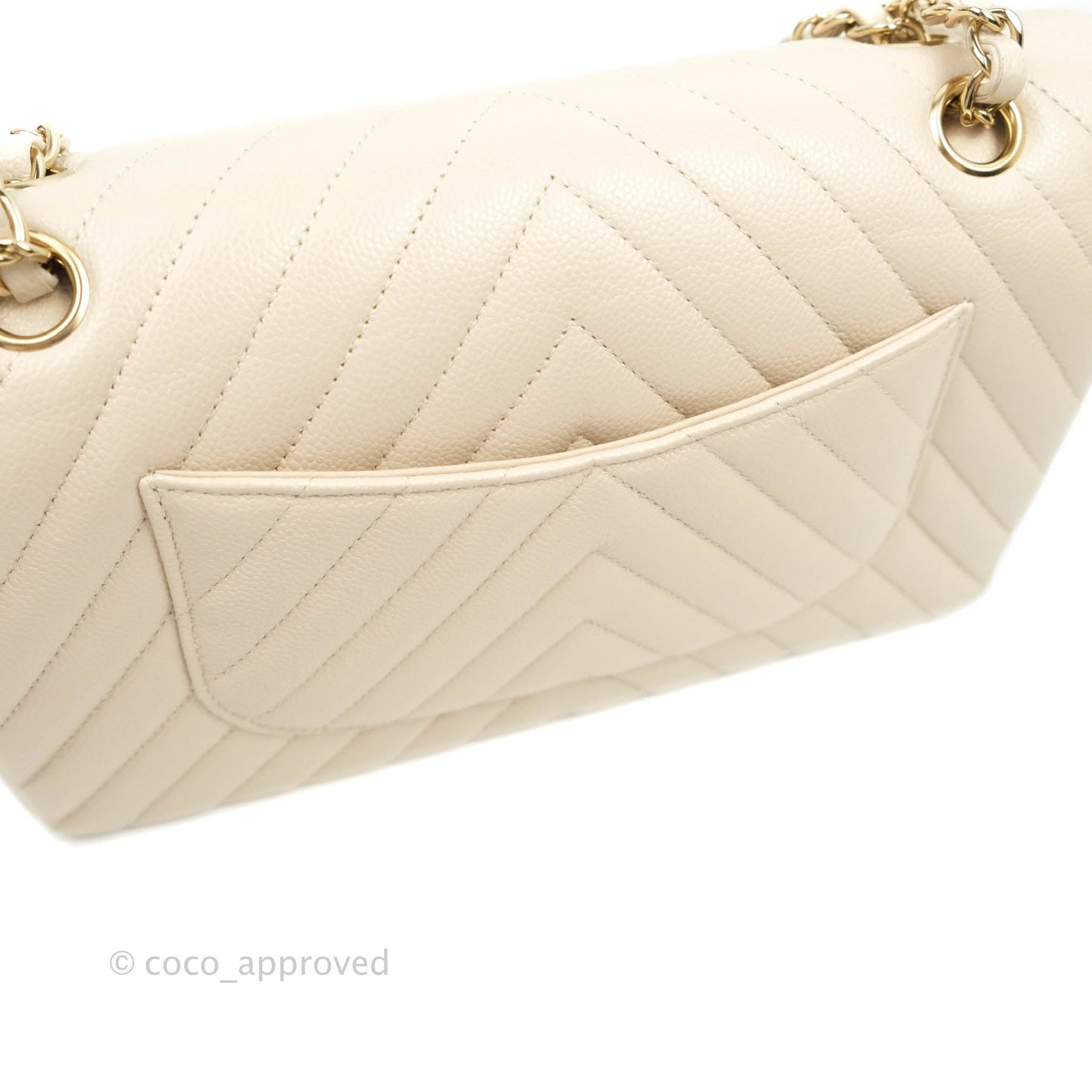 Chanel Classic M/L Medium Double Flap Chevron Light Beige Caviar Gold Hardware 20B