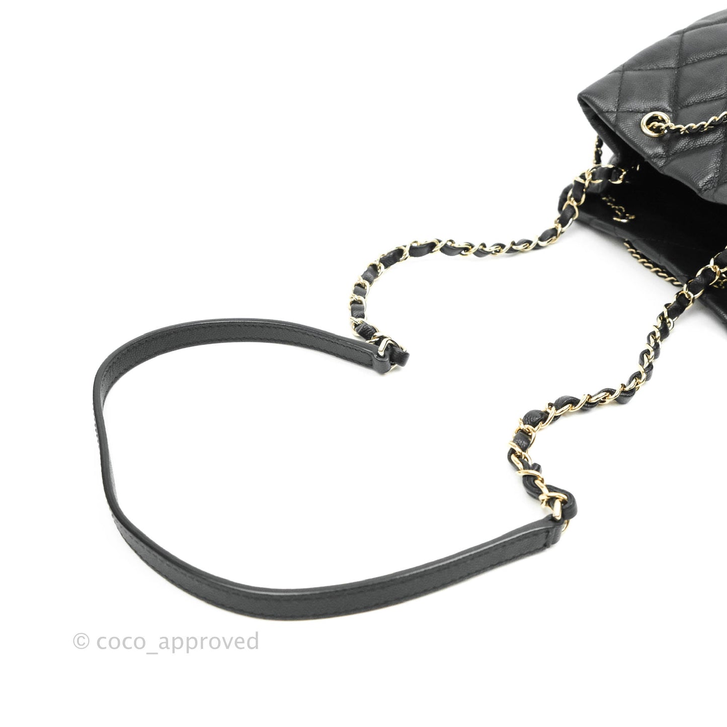 Chanel Quilted Rolled Up Bucket Drawstring Bag Black Caviar Gold Hardware