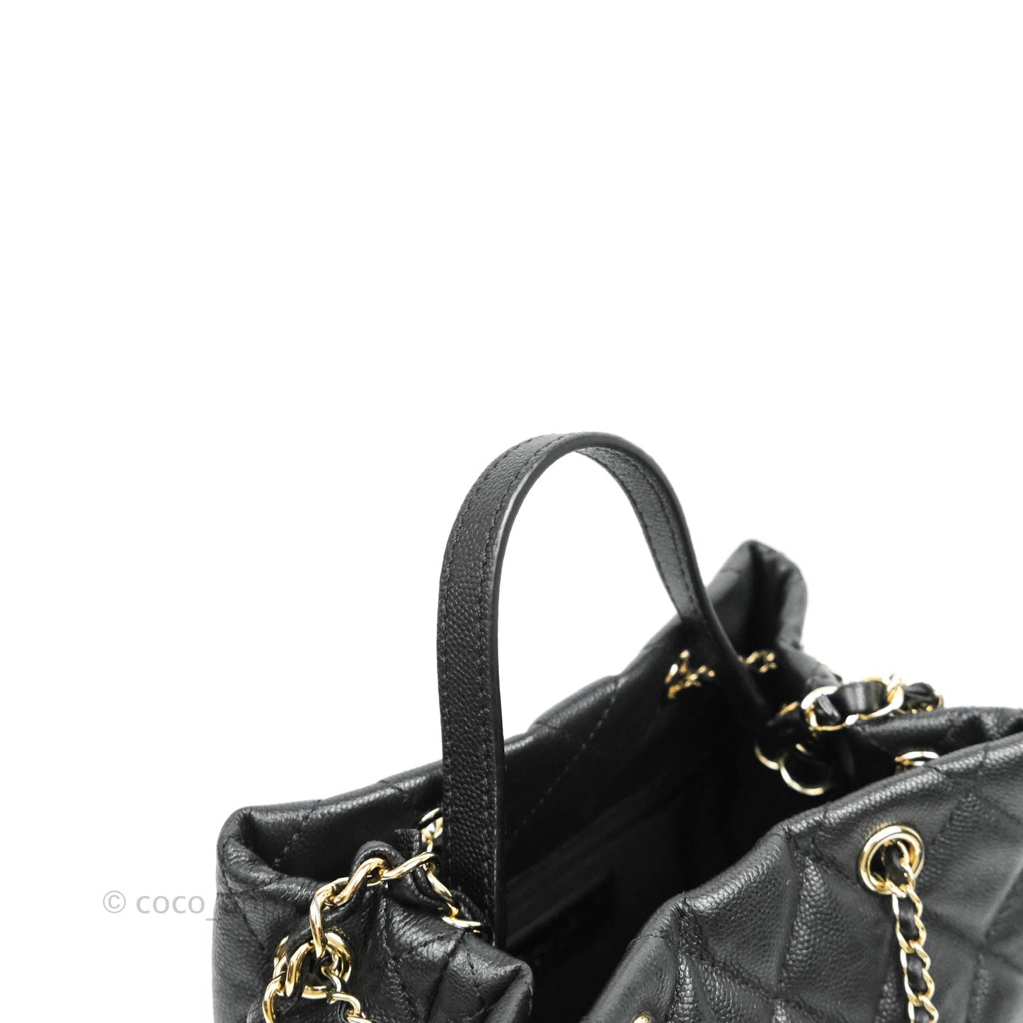 Chanel Quilted Rolled Up Bucket Drawstring Bag Black Caviar Gold Hardware