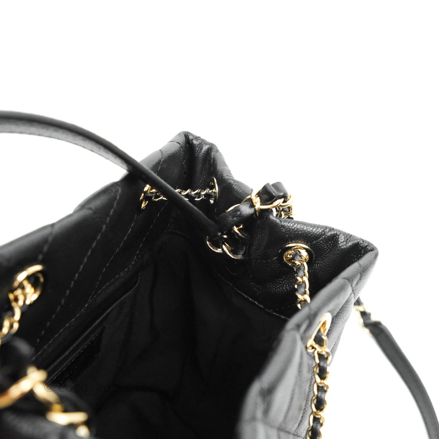 Chanel Quilted Rolled Up Bucket Drawstring Bag Black Caviar Gold Hardware