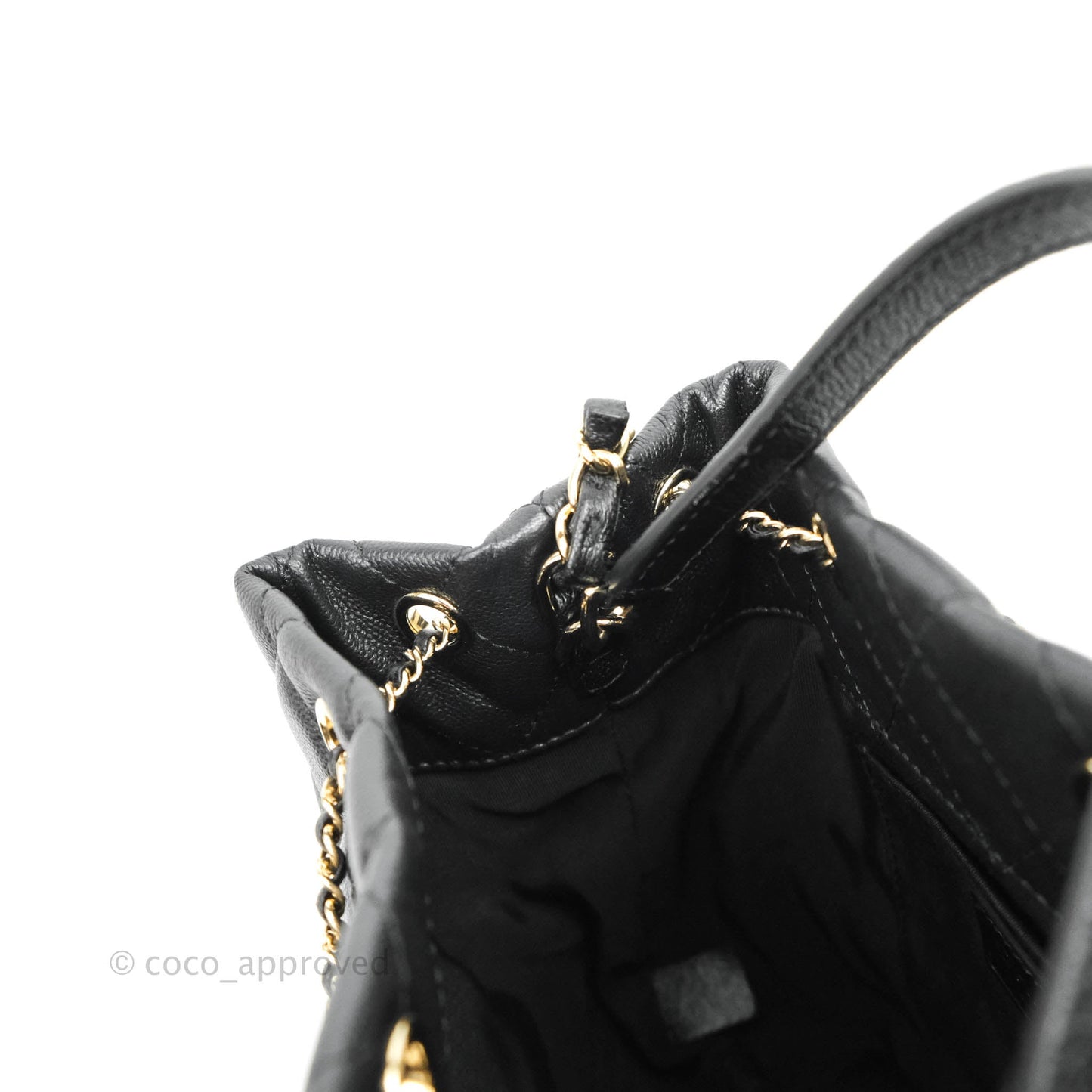 Chanel Quilted Rolled Up Bucket Drawstring Bag Black Caviar Gold Hardware