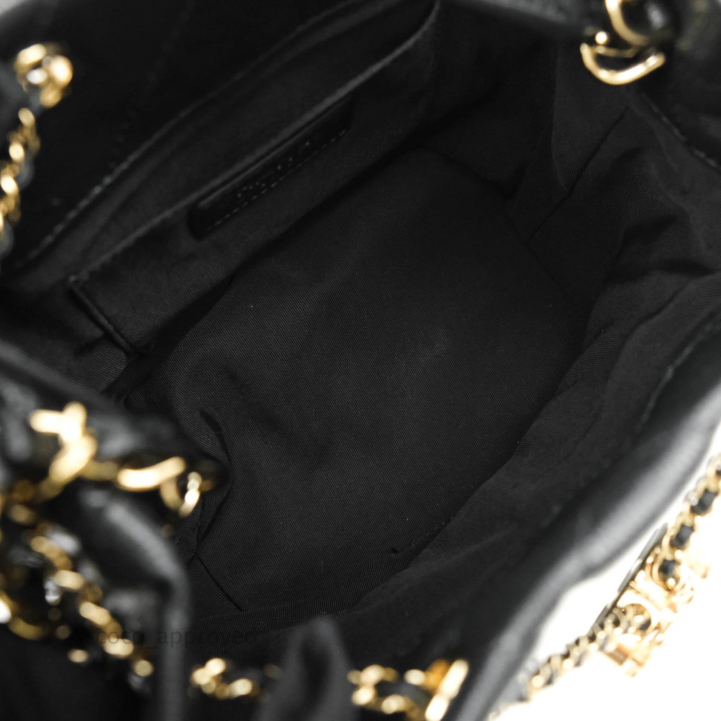 Chanel Quilted Rolled Up Bucket Drawstring Bag Black Caviar Gold Hardware