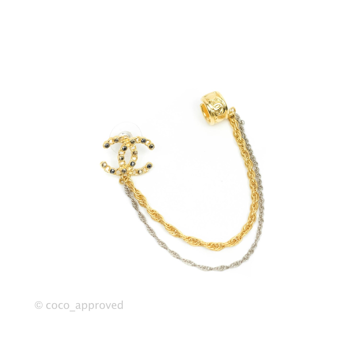 Chanel Crystal CC Chain With Ear Cuff Gold Tone 20P