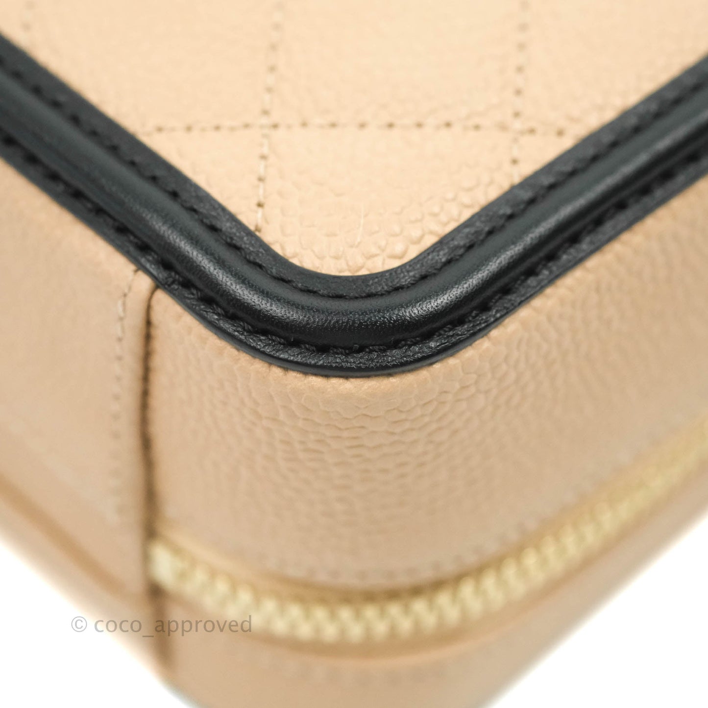 Chanel Quilted Small CC Filigree Vanity Case Beige Black Caviar