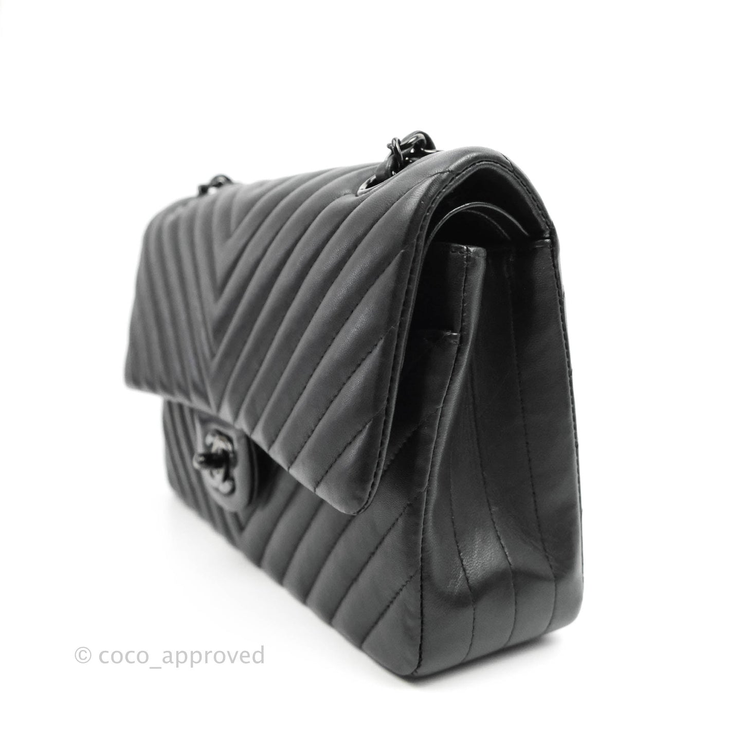 Chanel Classic Chevron M/L Medium Double Flap So Black Lambskin