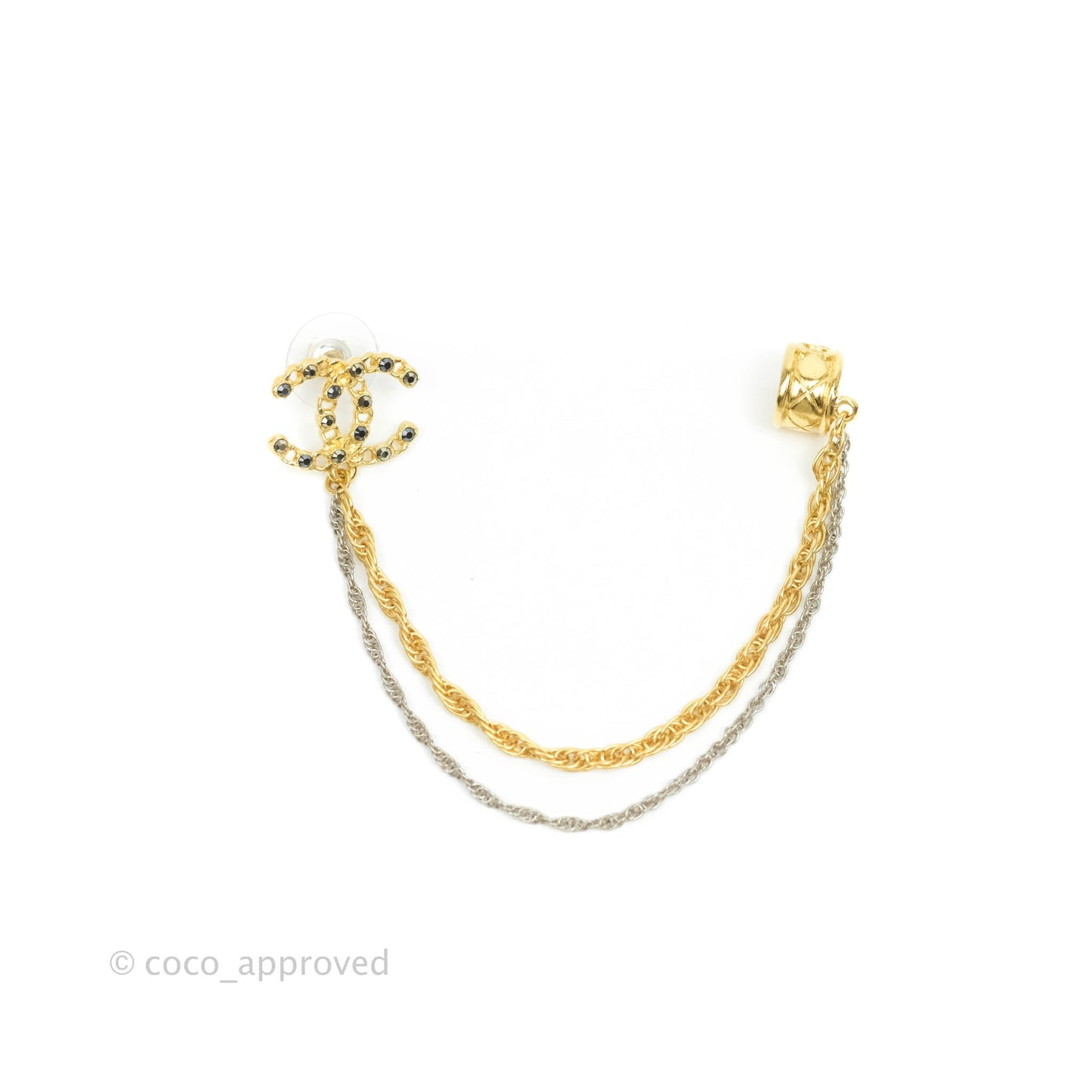 Chanel Crystal CC Chain With Ear Cuff Gold Tone 20P