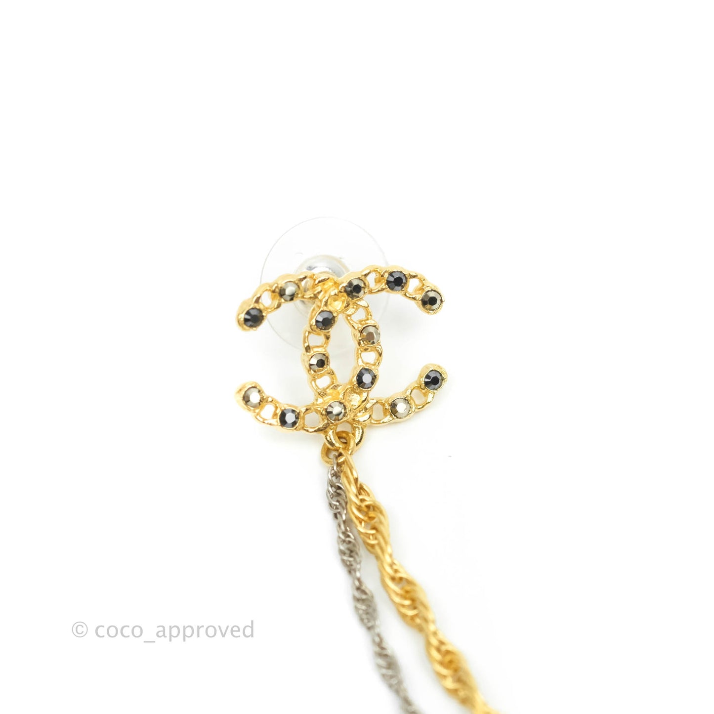 Chanel Crystal CC Chain With Ear Cuff Gold Tone 20P