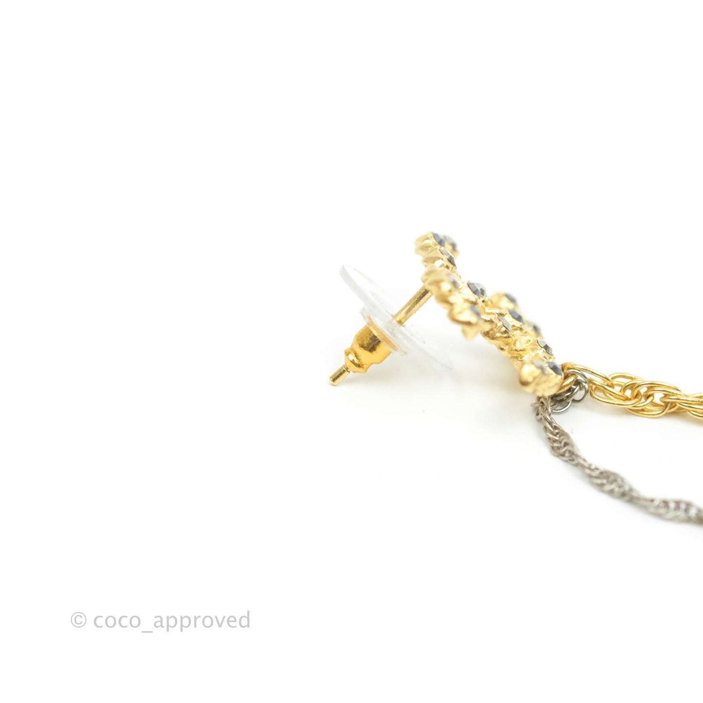 Chanel Crystal CC Chain With Ear Cuff Gold Tone 20P