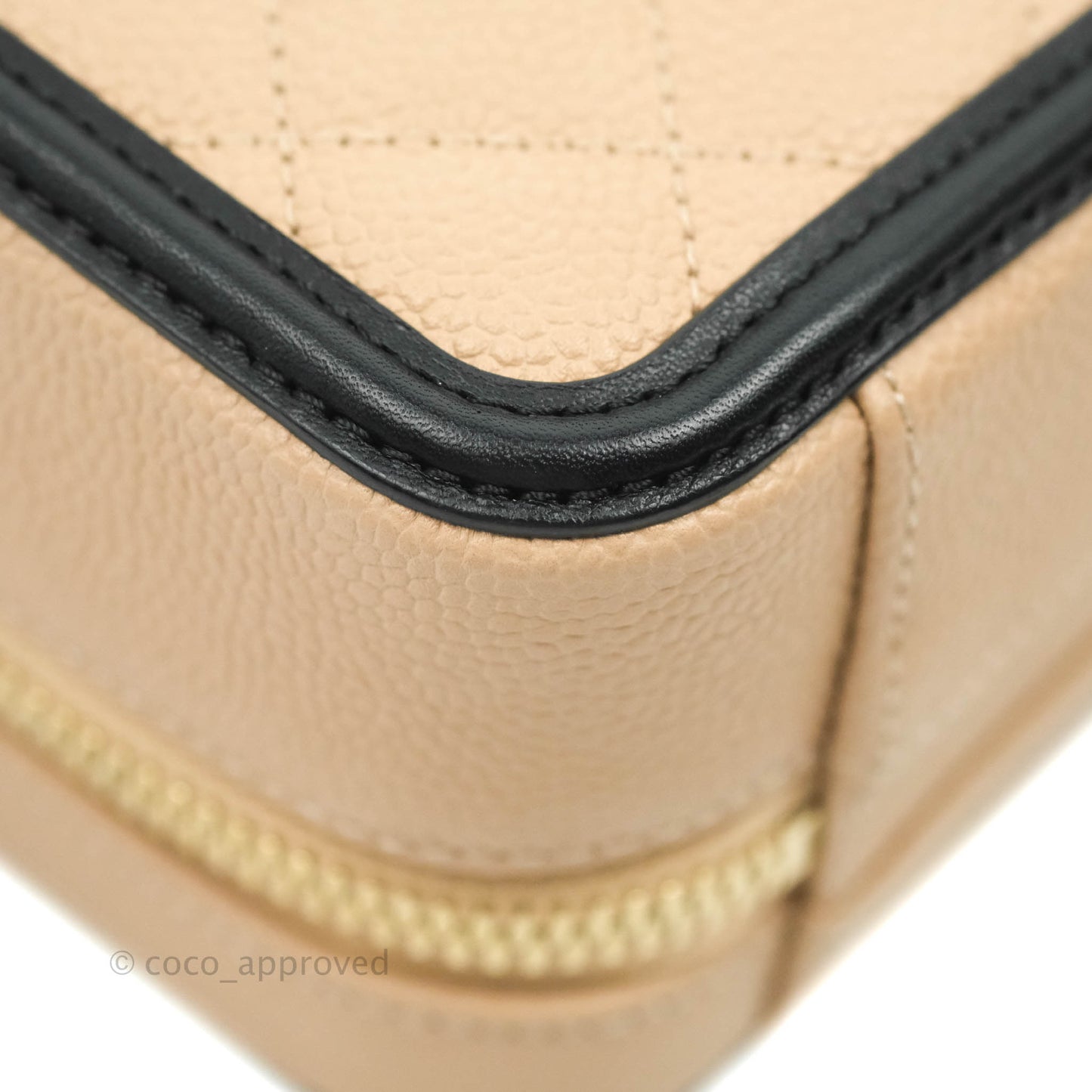 Chanel Quilted Small CC Filigree Vanity Case Beige Black Caviar