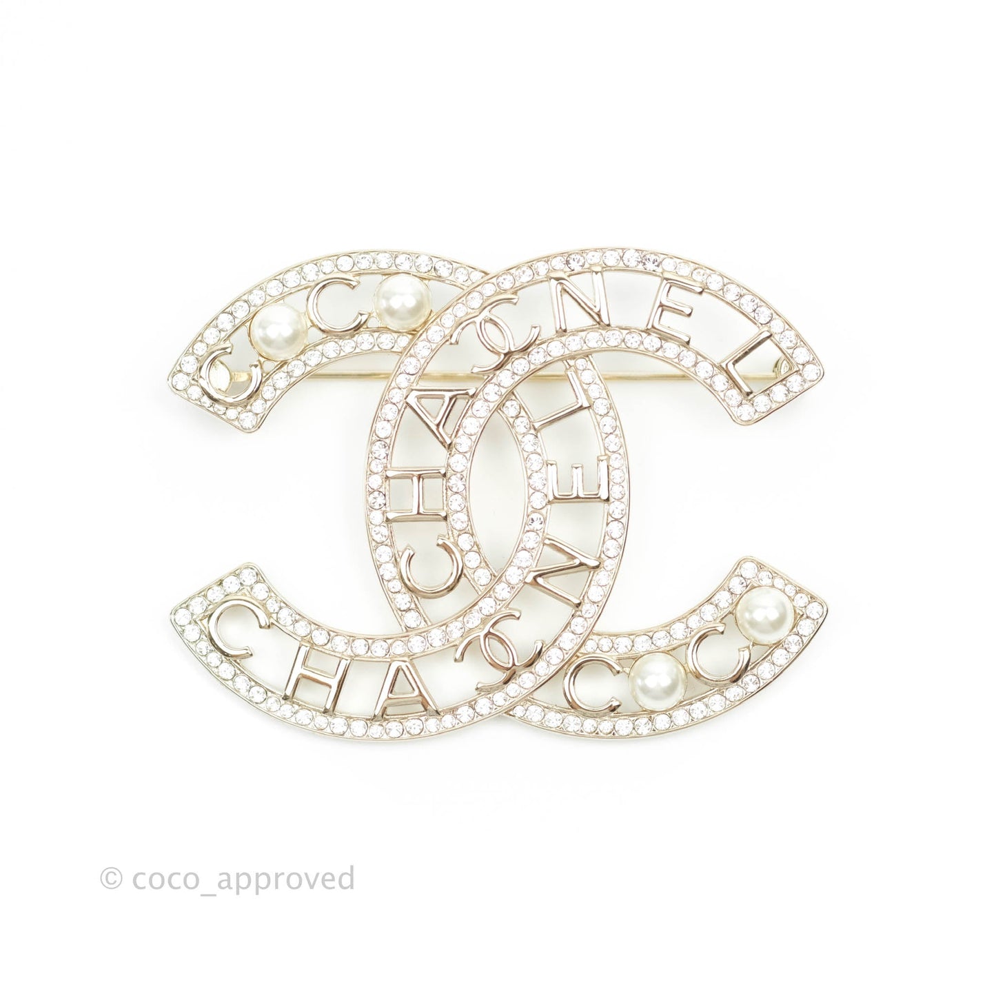 Chanel CC Pearl Crystal Brooch Gold Tone 20B