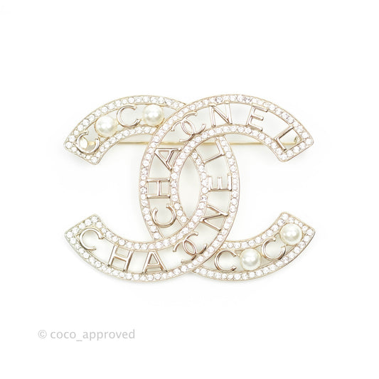 Chanel CC Pearl Crystal Brooch Gold Tone 20B