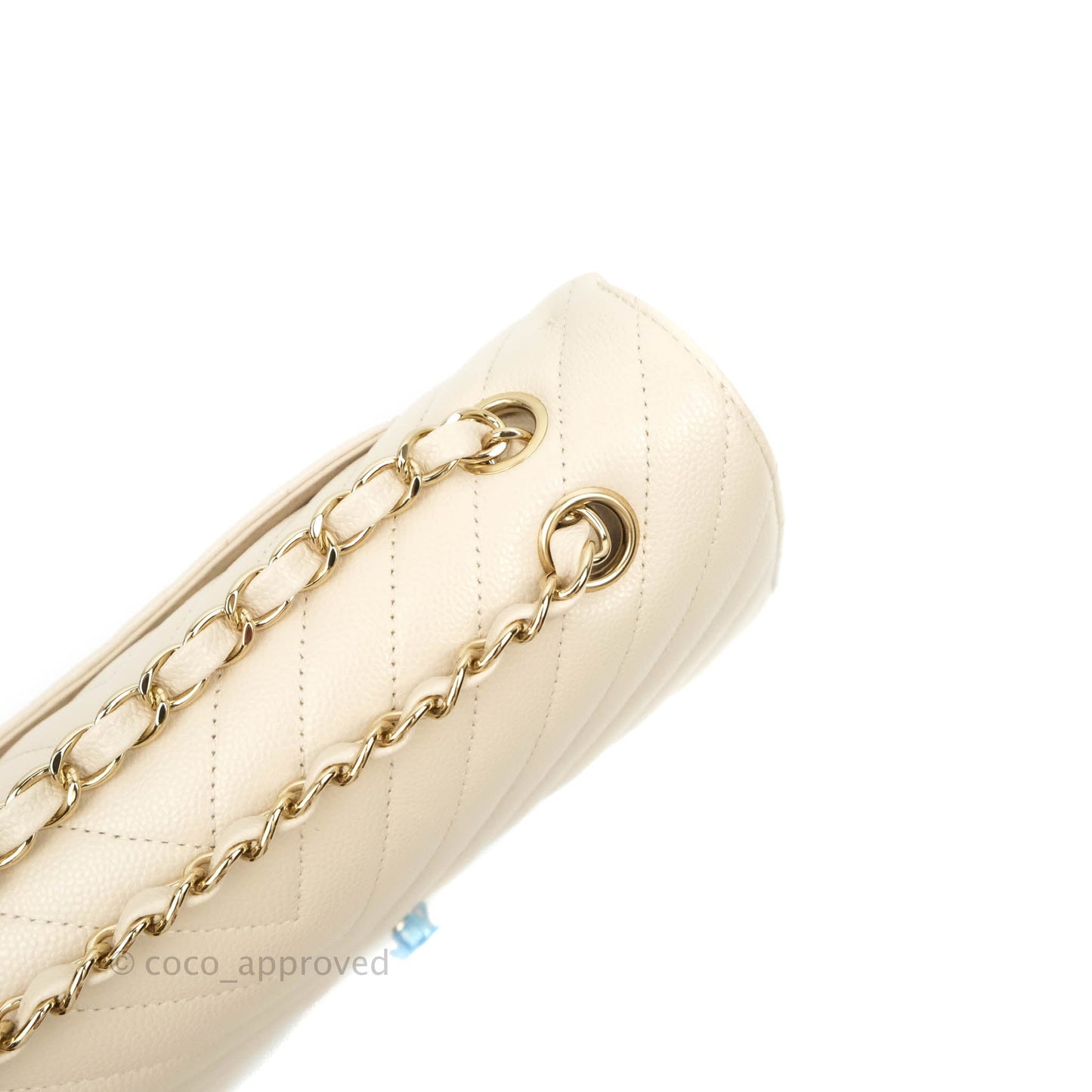 Chanel Classic M/L Medium Double Flap Chevron Light Beige Caviar Gold Hardware 20B