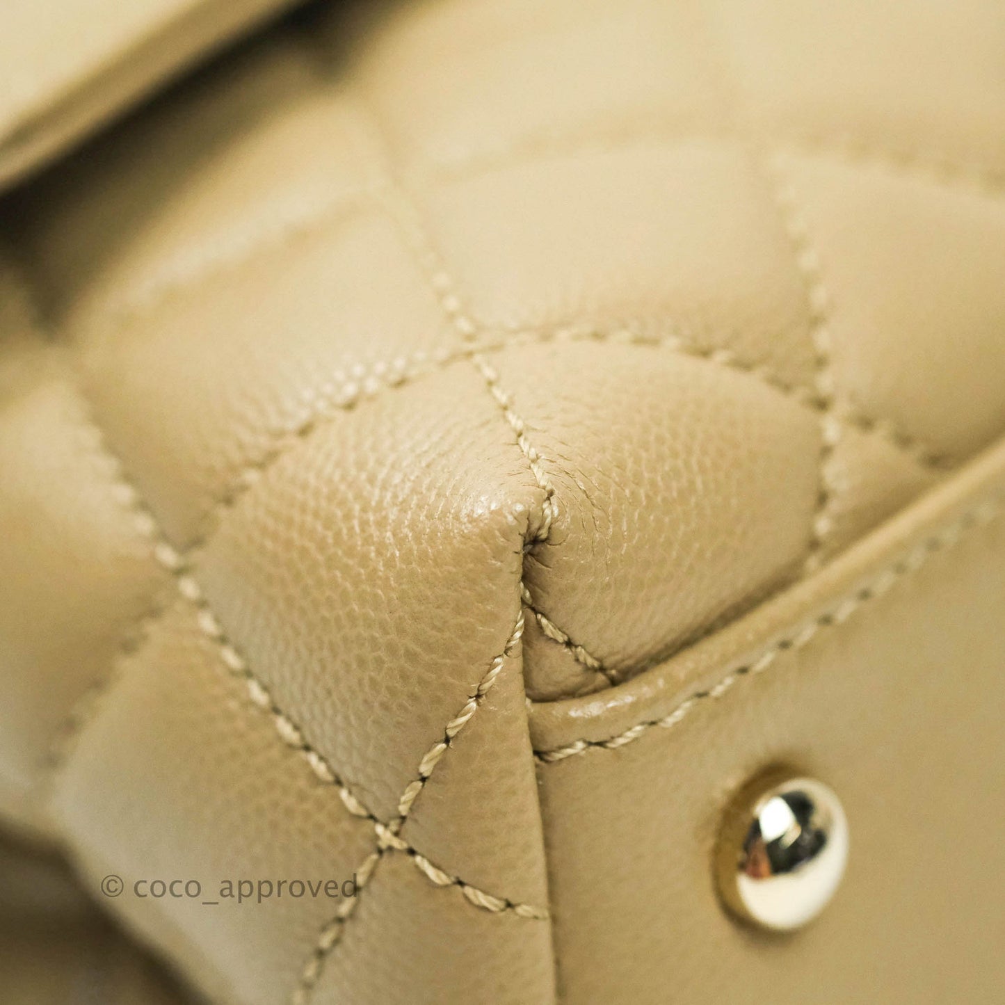 Chanel Mini (Small) Beige Coco Handle Quilted Caviar Gold Hardware Embossed Lizard Handle 21A