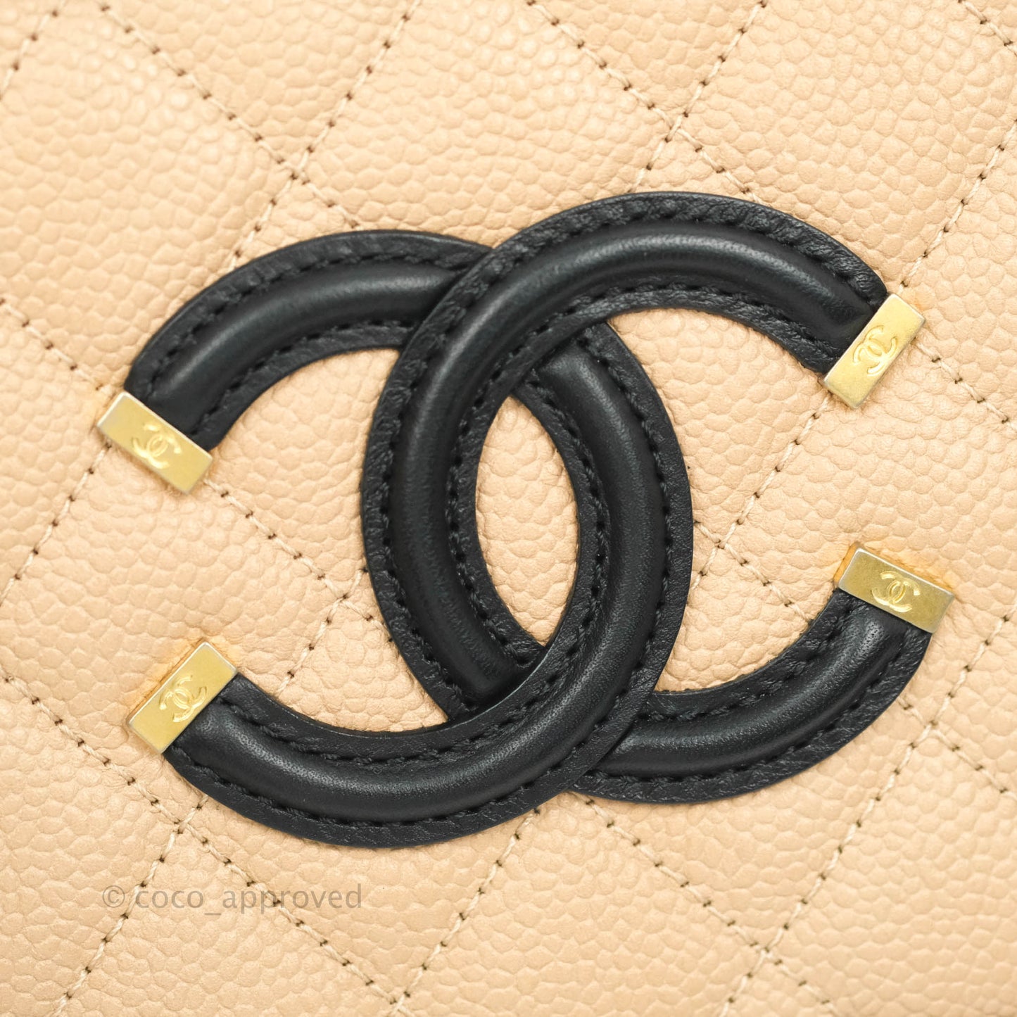 Chanel Quilted Small CC Filigree Vanity Case Beige Black Caviar