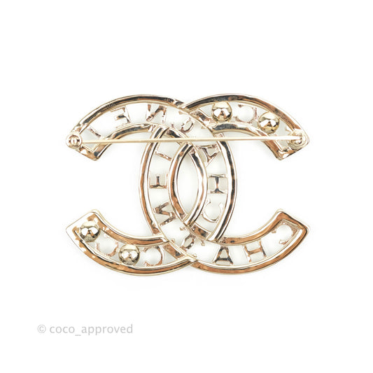 Chanel CC Pearl Crystal Brooch Gold Tone 20B