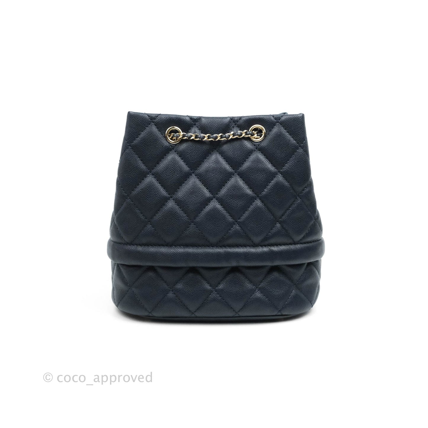 Chanel Quilted Rolled Up Bucket Drawstring Bag Navy Caviar Gold Hardware