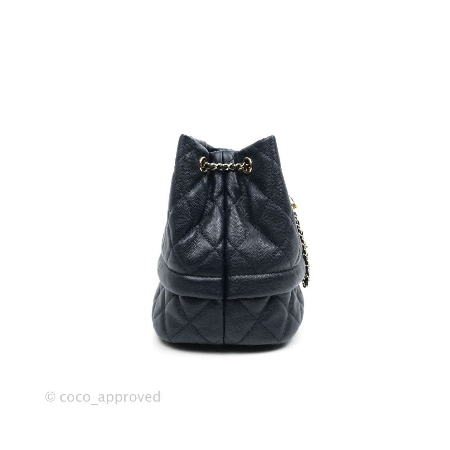 Chanel Quilted Rolled Up Bucket Drawstring Bag Navy Caviar Gold Hardware