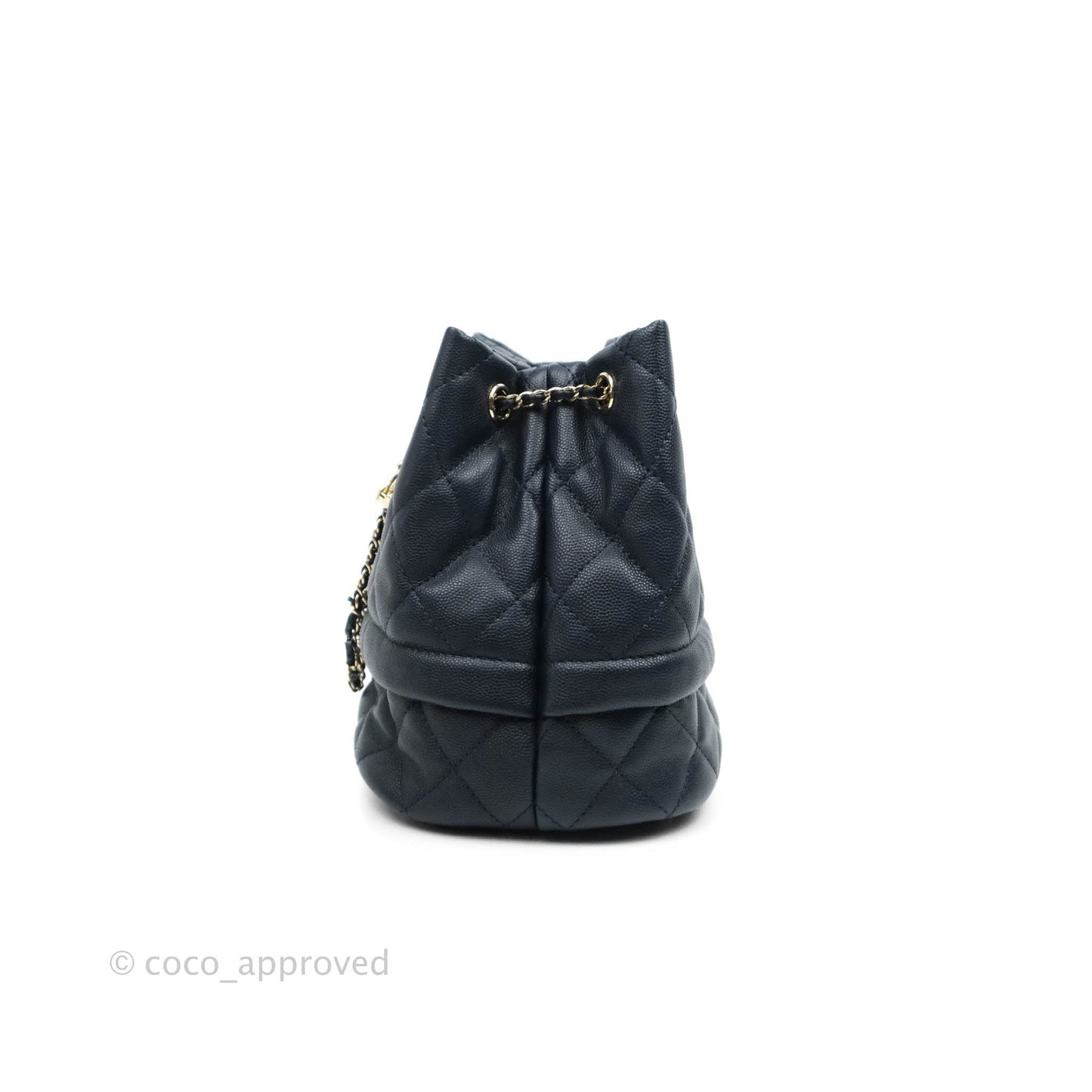 Chanel Quilted Rolled Up Bucket Drawstring Bag Navy Caviar Gold Hardware