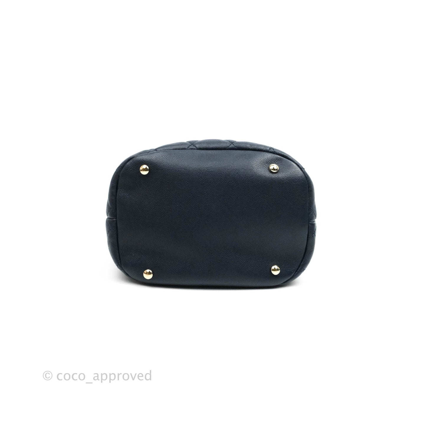 Chanel Quilted Rolled Up Bucket Drawstring Bag Navy Caviar Gold Hardware