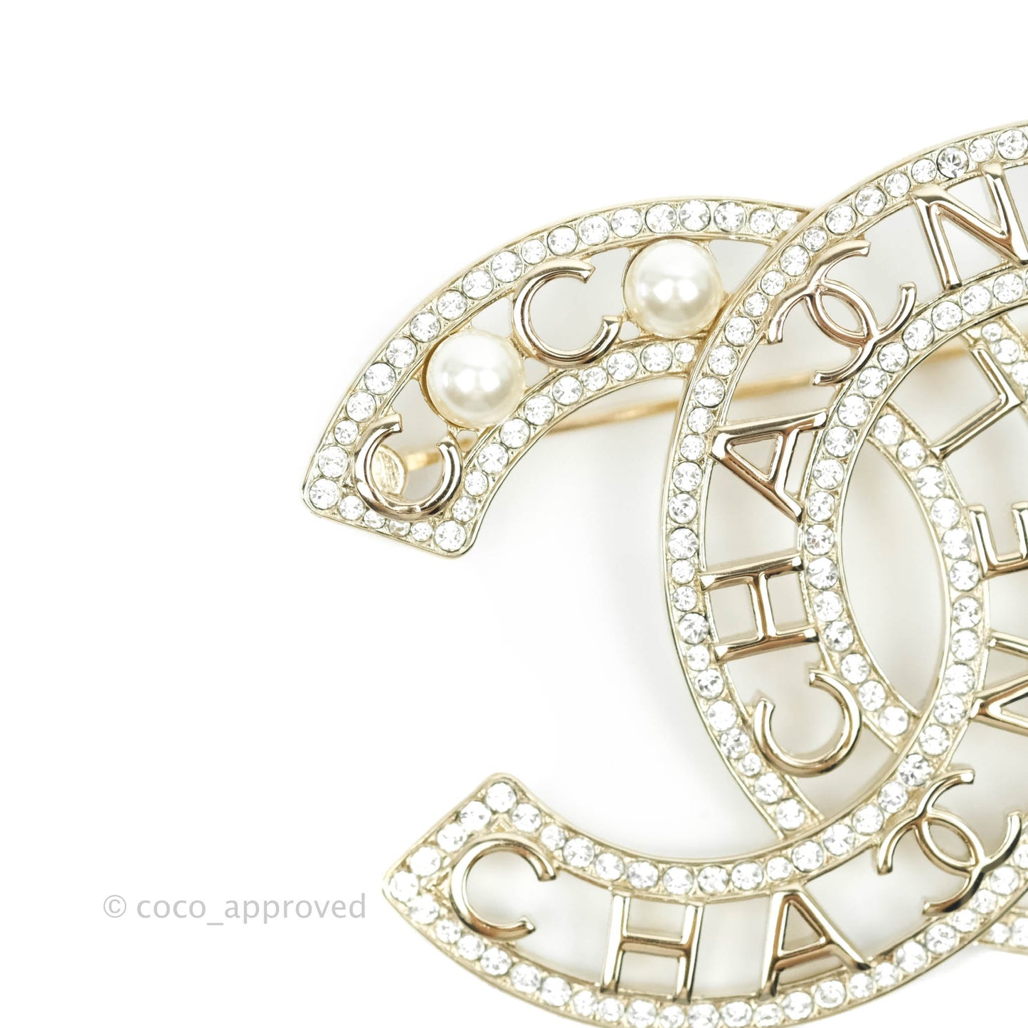 Chanel CC Pearl Crystal Brooch Gold Tone 20B