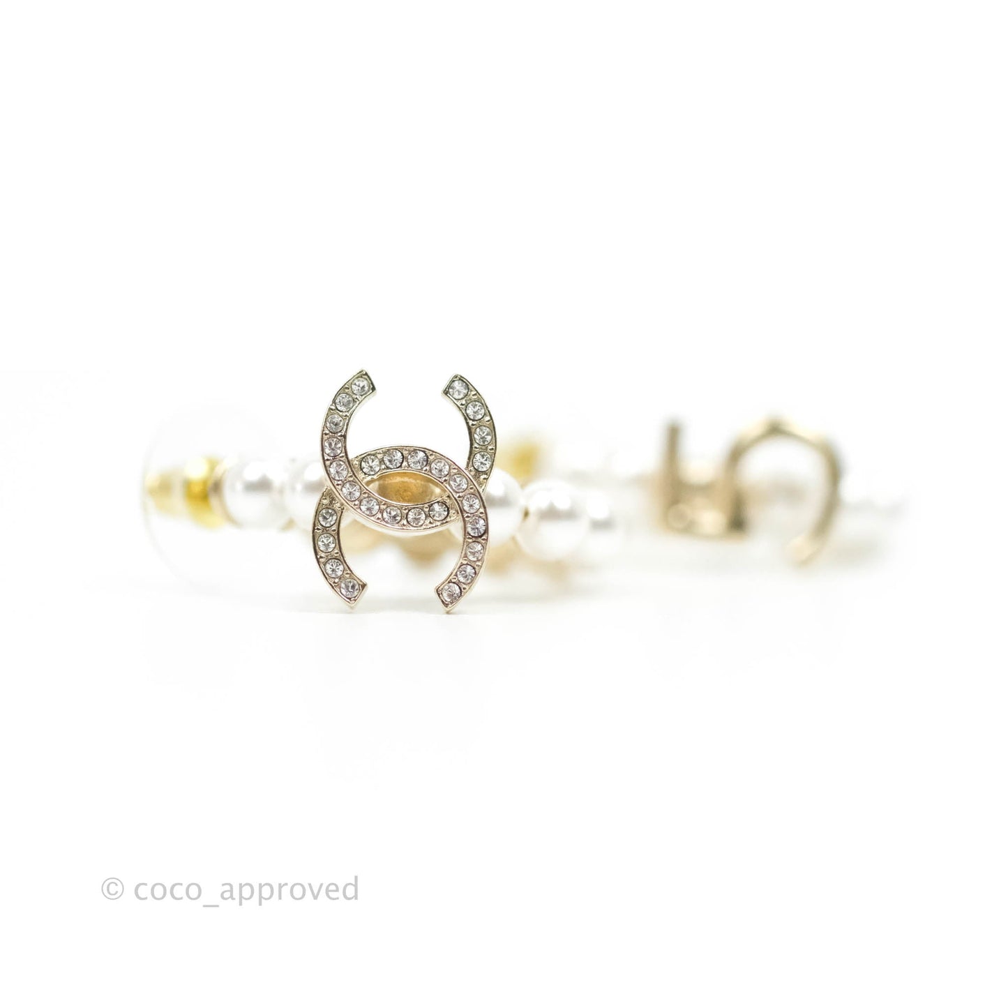 Chanel CC No5 Pearl Hoop Earrings Gold Tone 21S