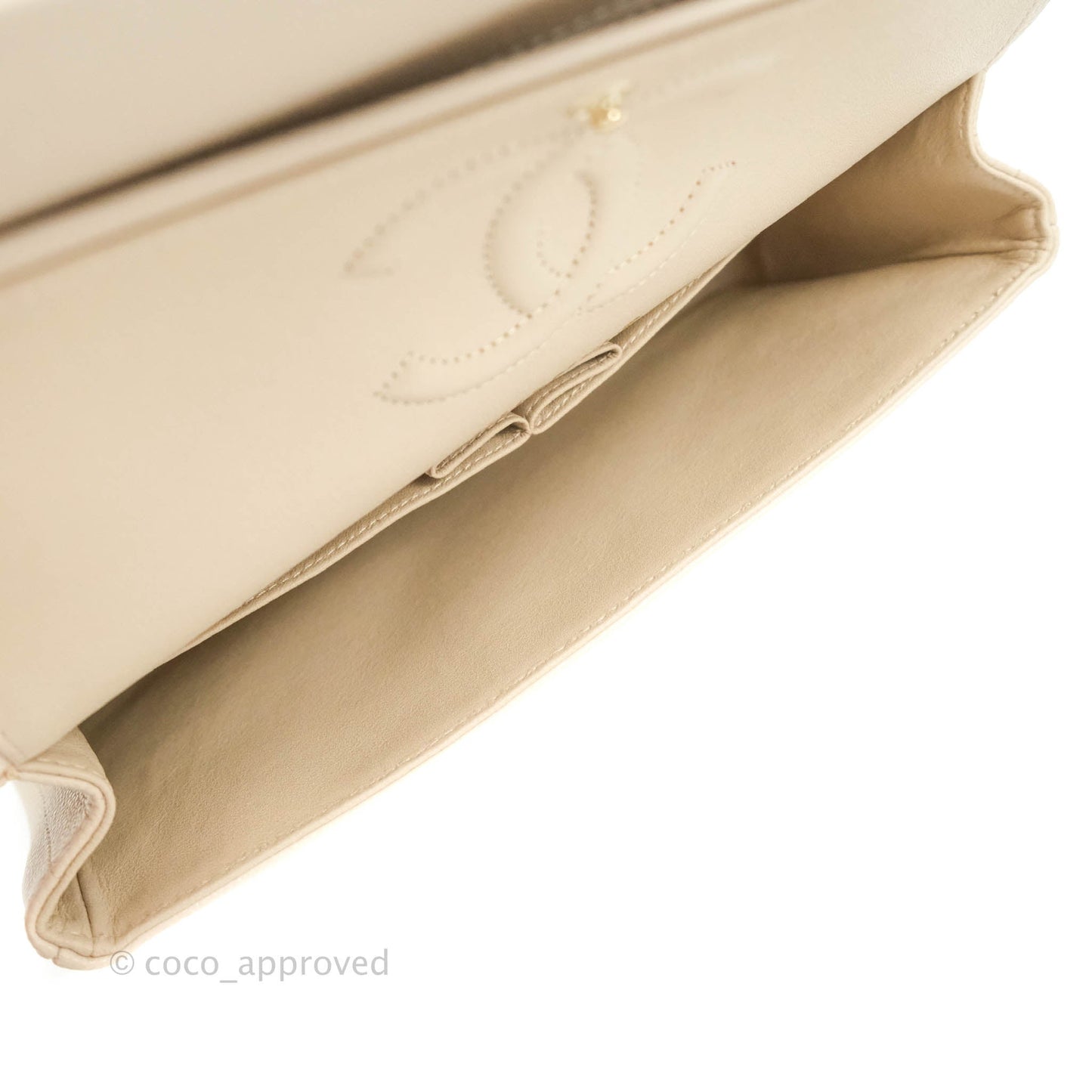 Chanel Classic M/L Medium Double Flap Chevron Light Beige Caviar Gold Hardware 20B