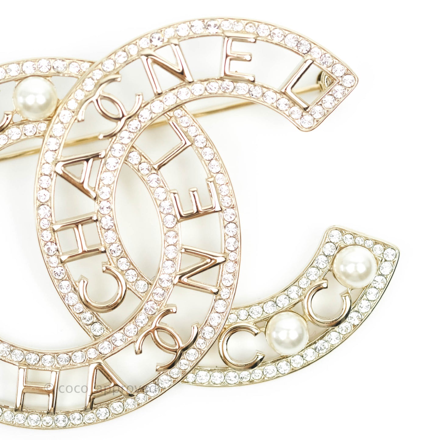 Chanel CC Pearl Crystal Brooch Gold Tone 20B
