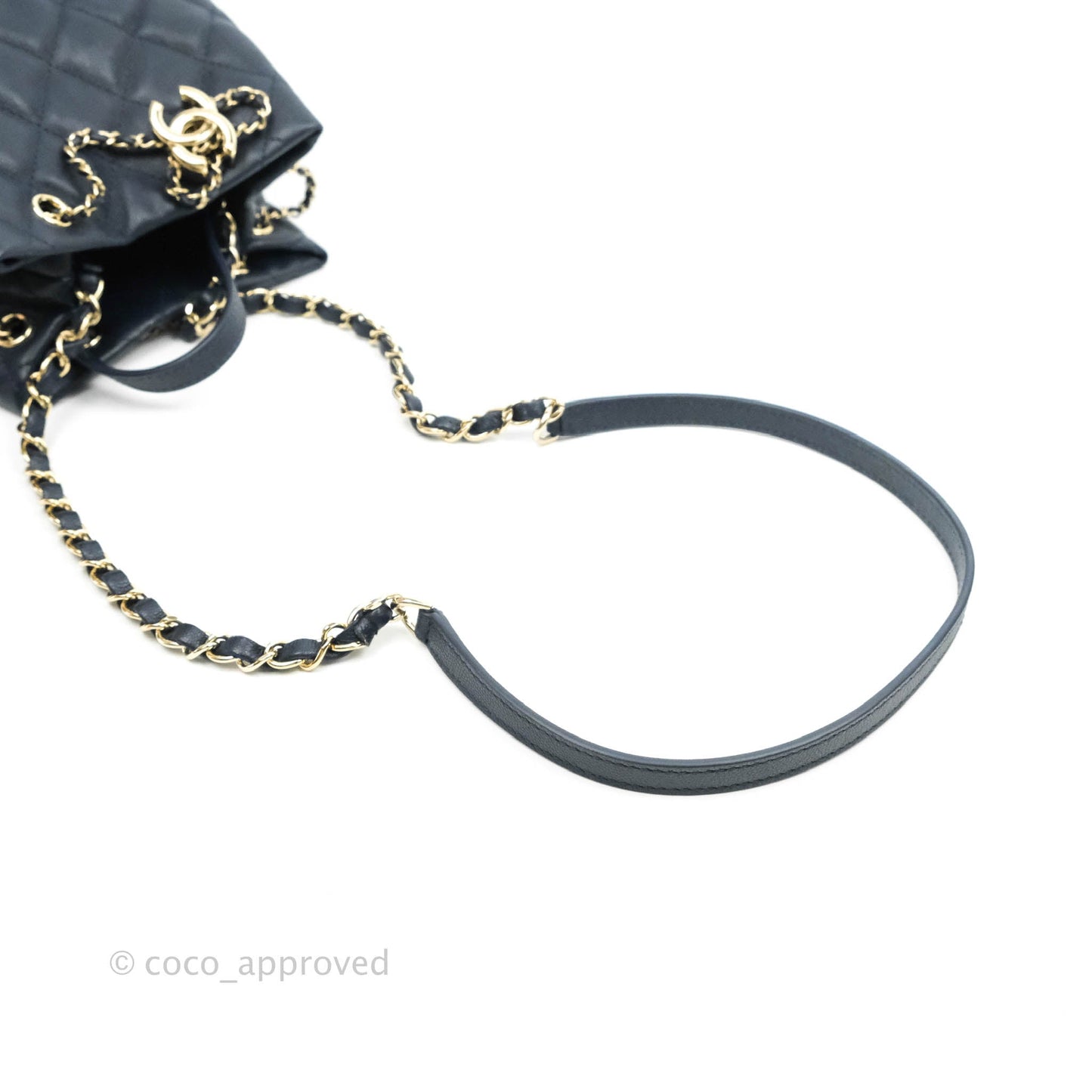 Chanel Quilted Rolled Up Bucket Drawstring Bag Navy Caviar Gold Hardware