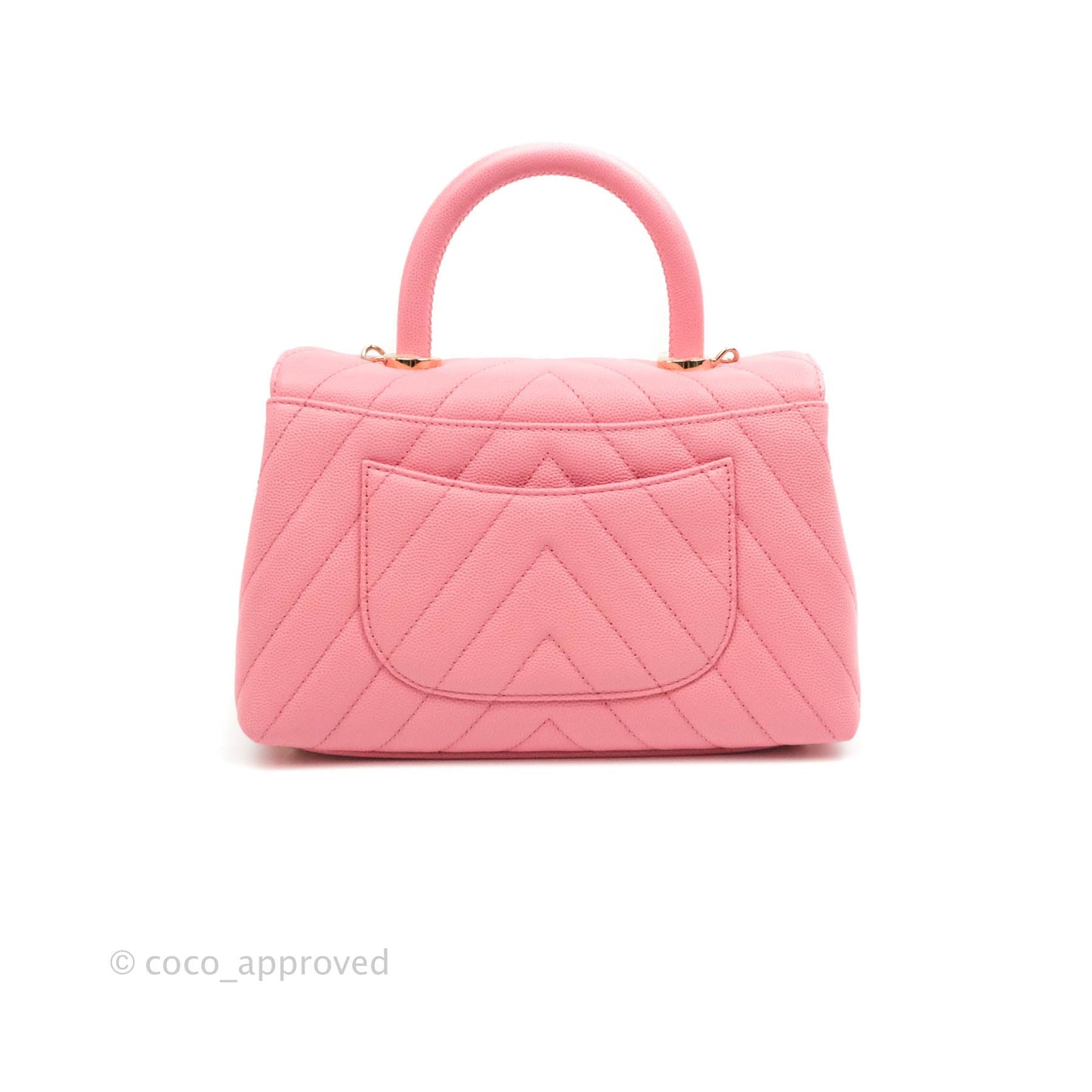 Chanel Mini (Small) Coco Handle Chevron Pink Caviar Gold Hardware