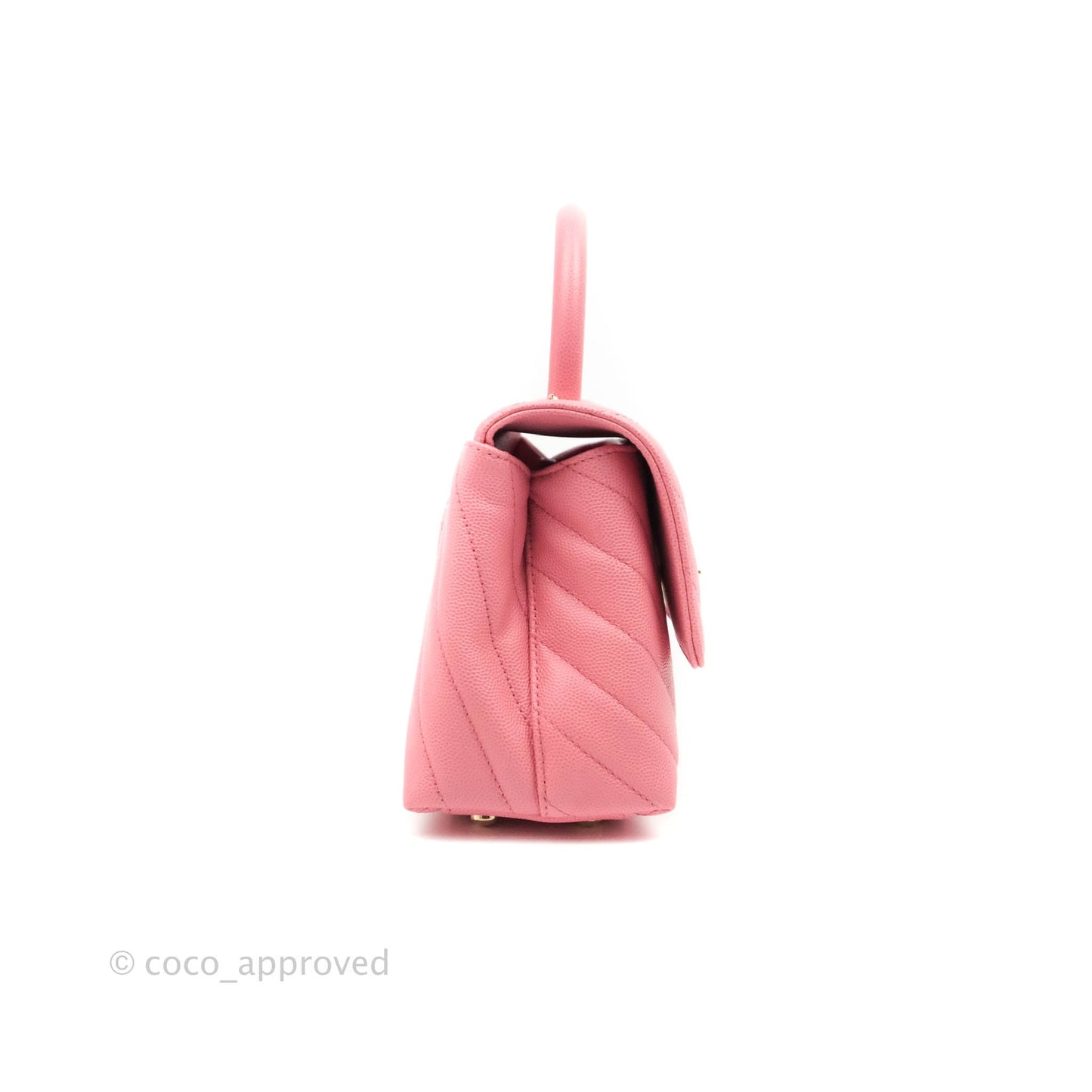 Chanel Mini (Small) Coco Handle Chevron Pink Caviar Gold Hardware