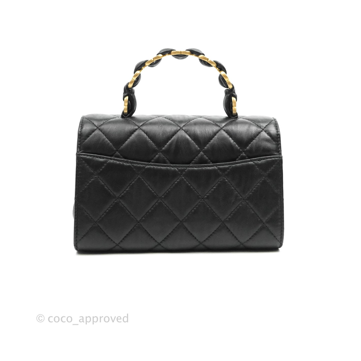 Chanel Mini Flap Bag with Top Handle Black Crumpled Lambskin Aged Gold Hardware