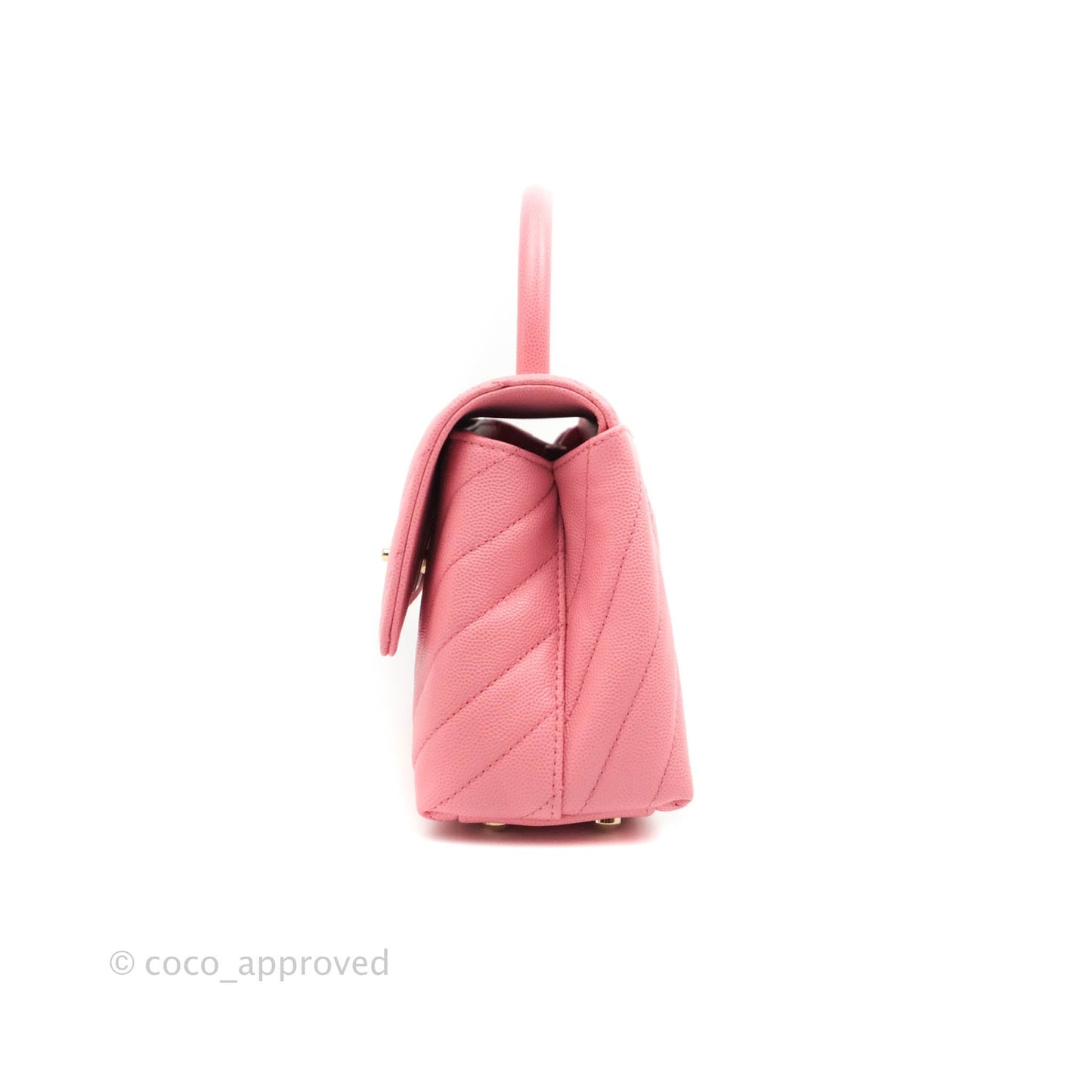 Chanel Mini (Small) Coco Handle Chevron Pink Caviar Gold Hardware