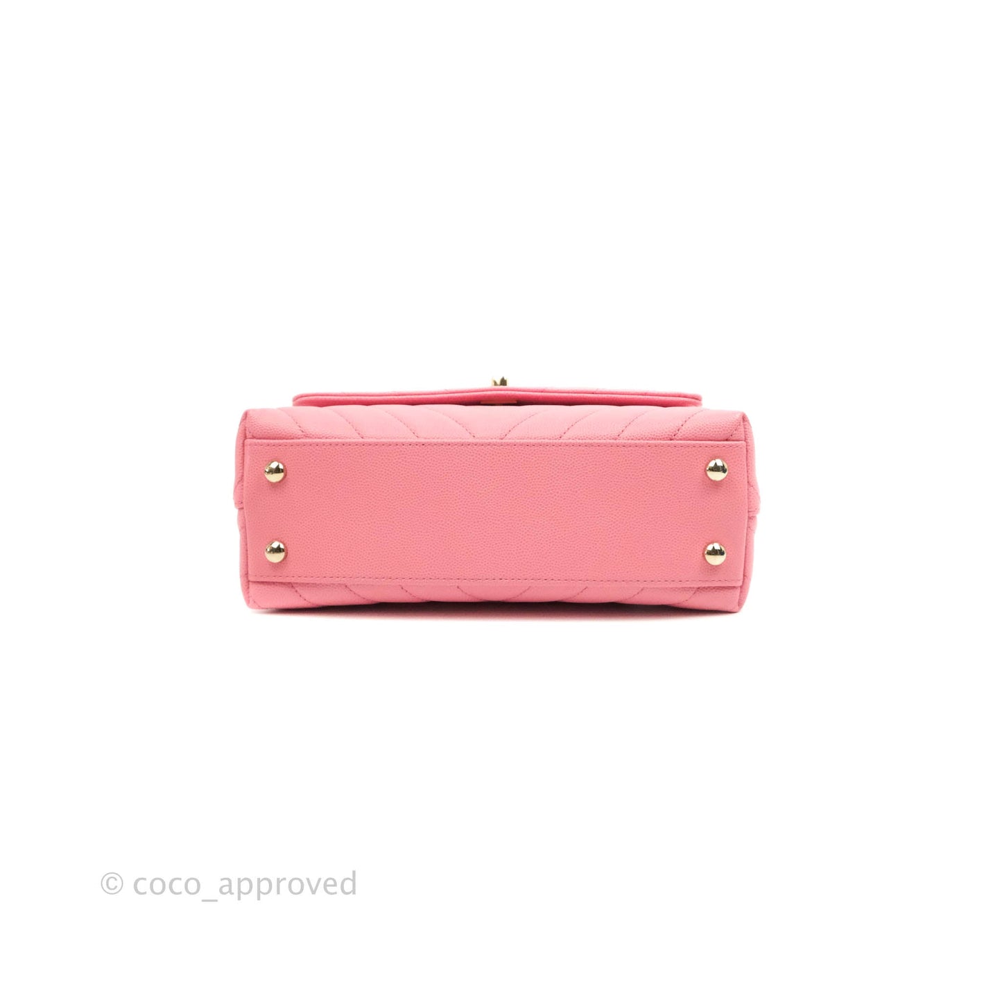 Chanel Mini (Small) Coco Handle Chevron Pink Caviar Gold Hardware