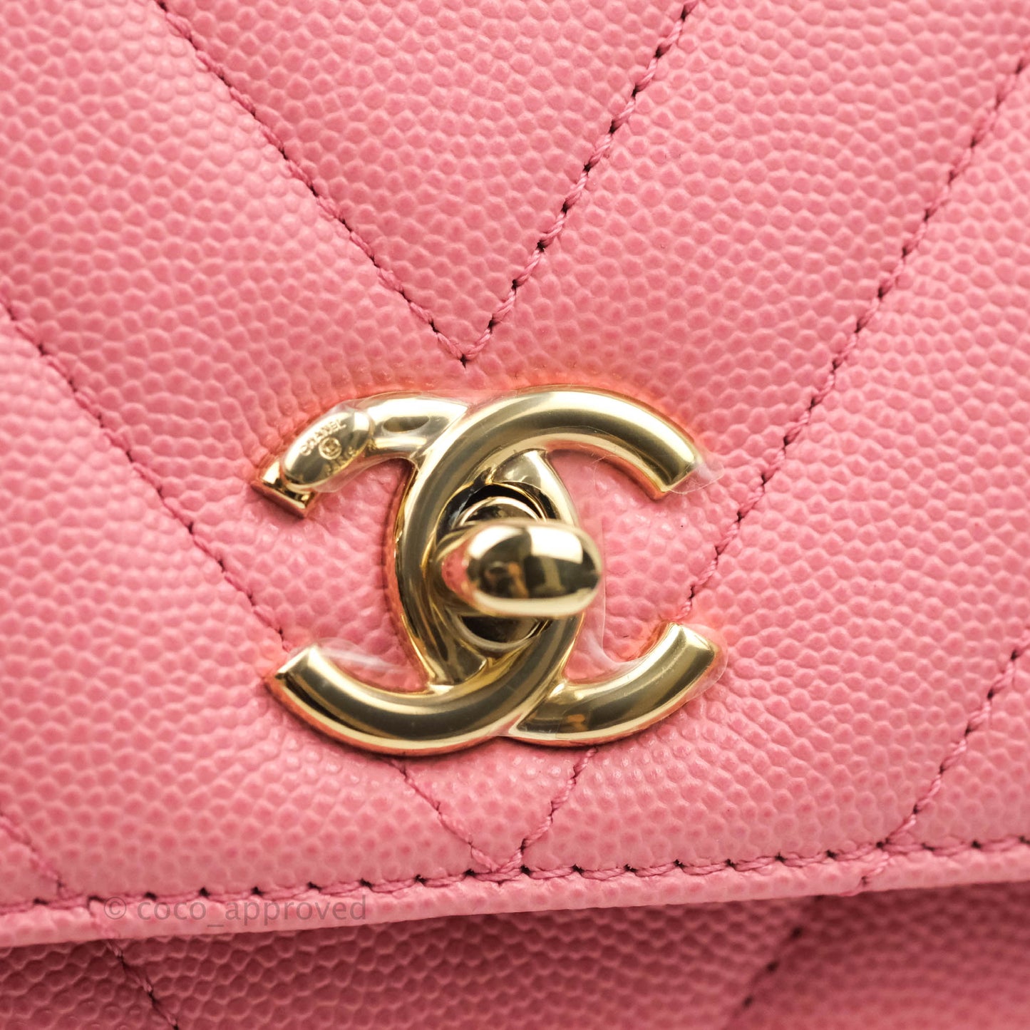 Chanel Mini (Small) Coco Handle Chevron Pink Caviar Gold Hardware