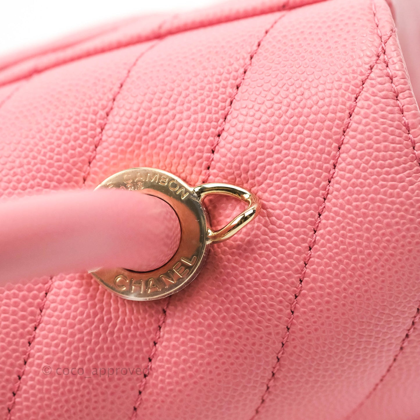 Chanel Mini (Small) Coco Handle Chevron Pink Caviar Gold Hardware