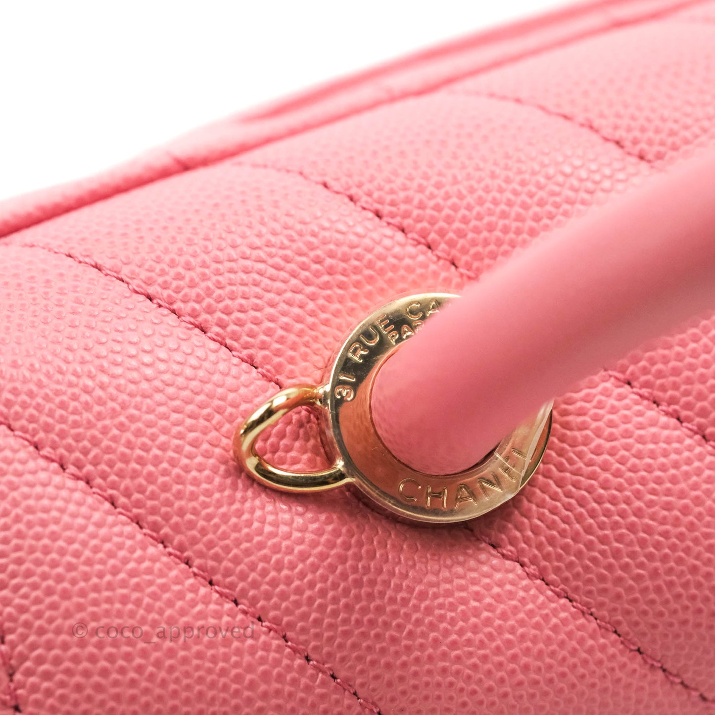 Chanel Mini (Small) Coco Handle Chevron Pink Caviar Gold Hardware