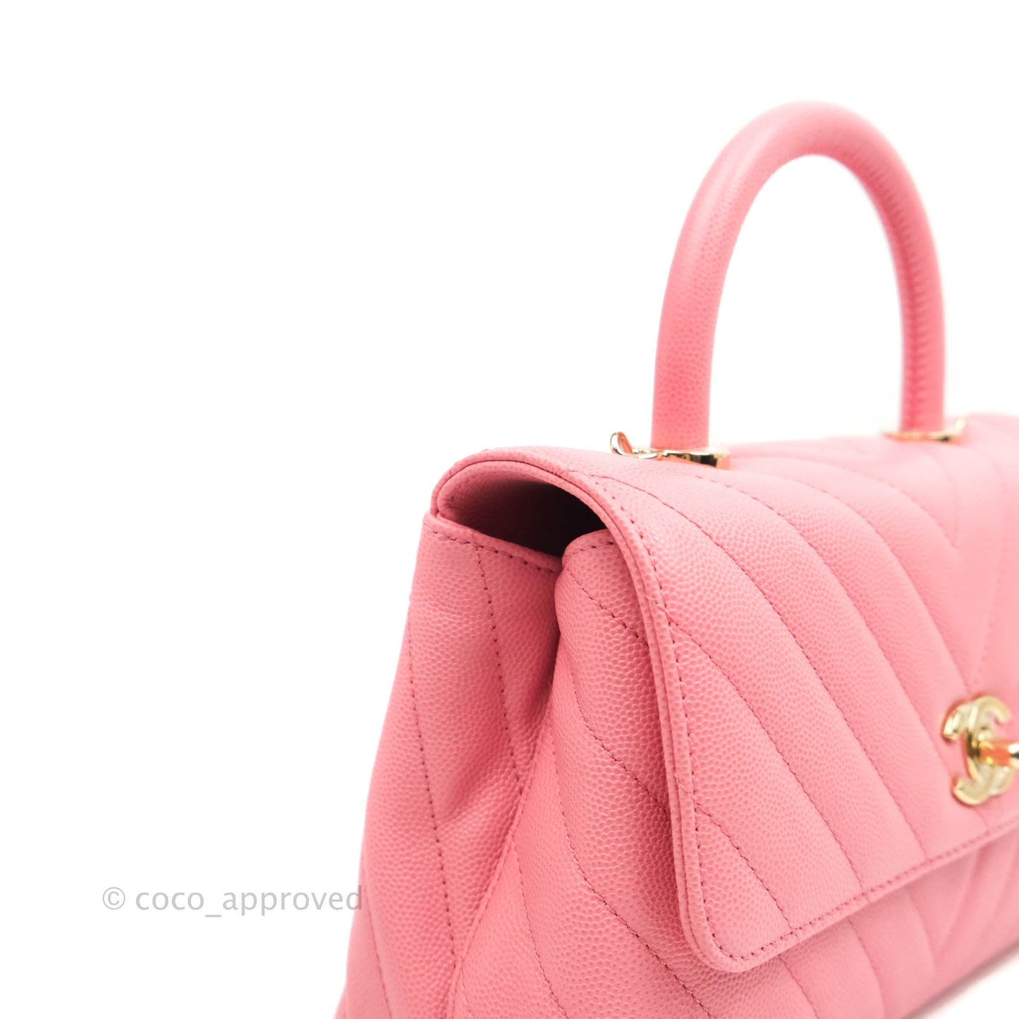 Chanel Mini (Small) Coco Handle Chevron Pink Caviar Gold Hardware