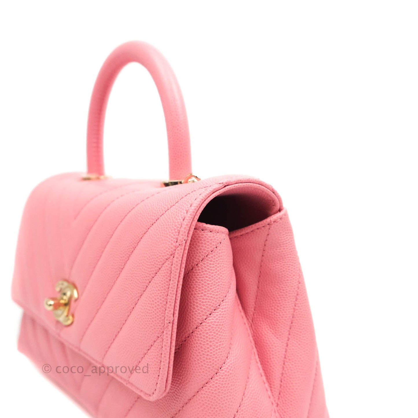 Chanel Mini (Small) Coco Handle Chevron Pink Caviar Gold Hardware