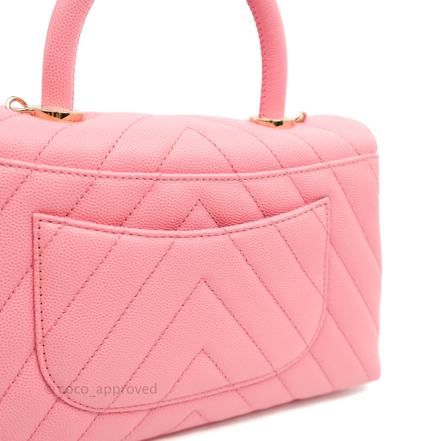 Chanel Mini (Small) Coco Handle Chevron Pink Caviar Gold Hardware