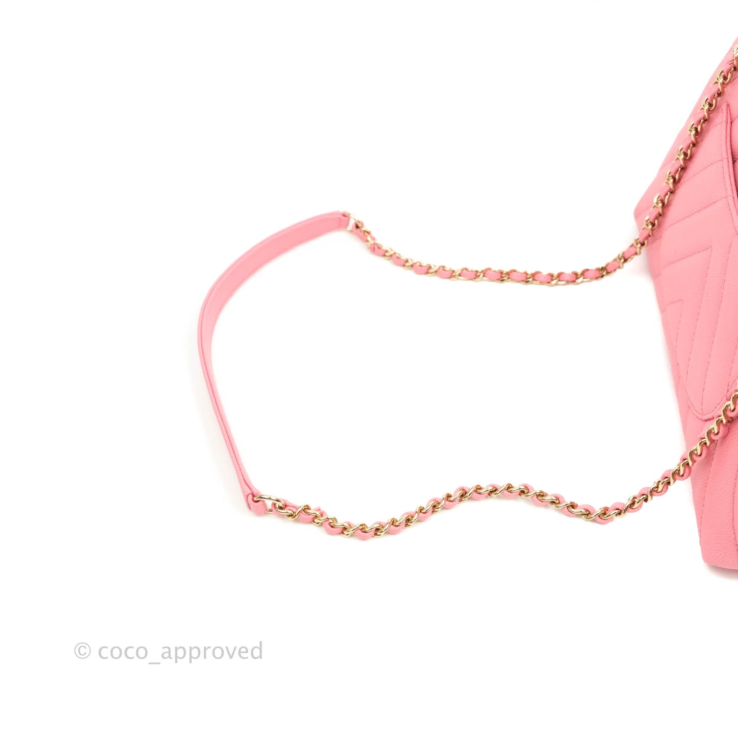 Chanel Mini (Small) Coco Handle Chevron Pink Caviar Gold Hardware