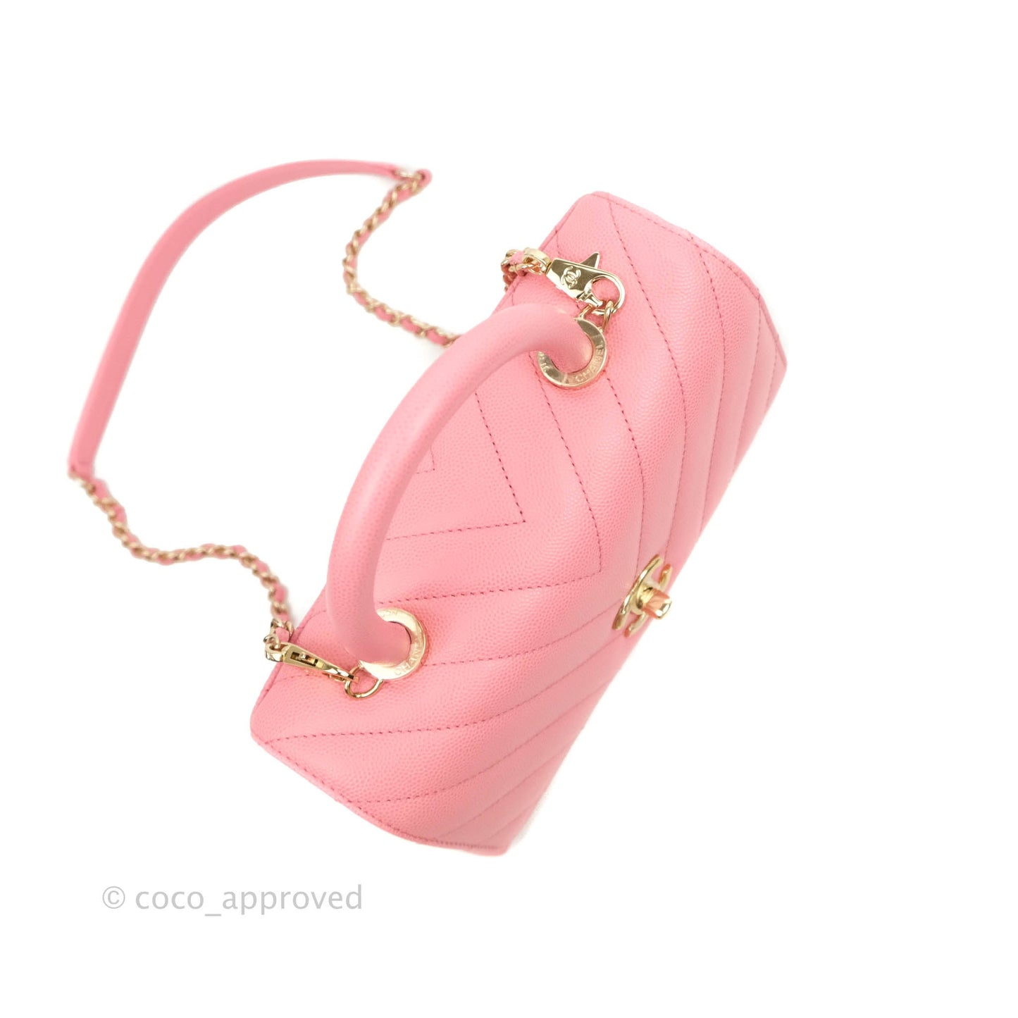 Chanel Mini (Small) Coco Handle Chevron Pink Caviar Gold Hardware