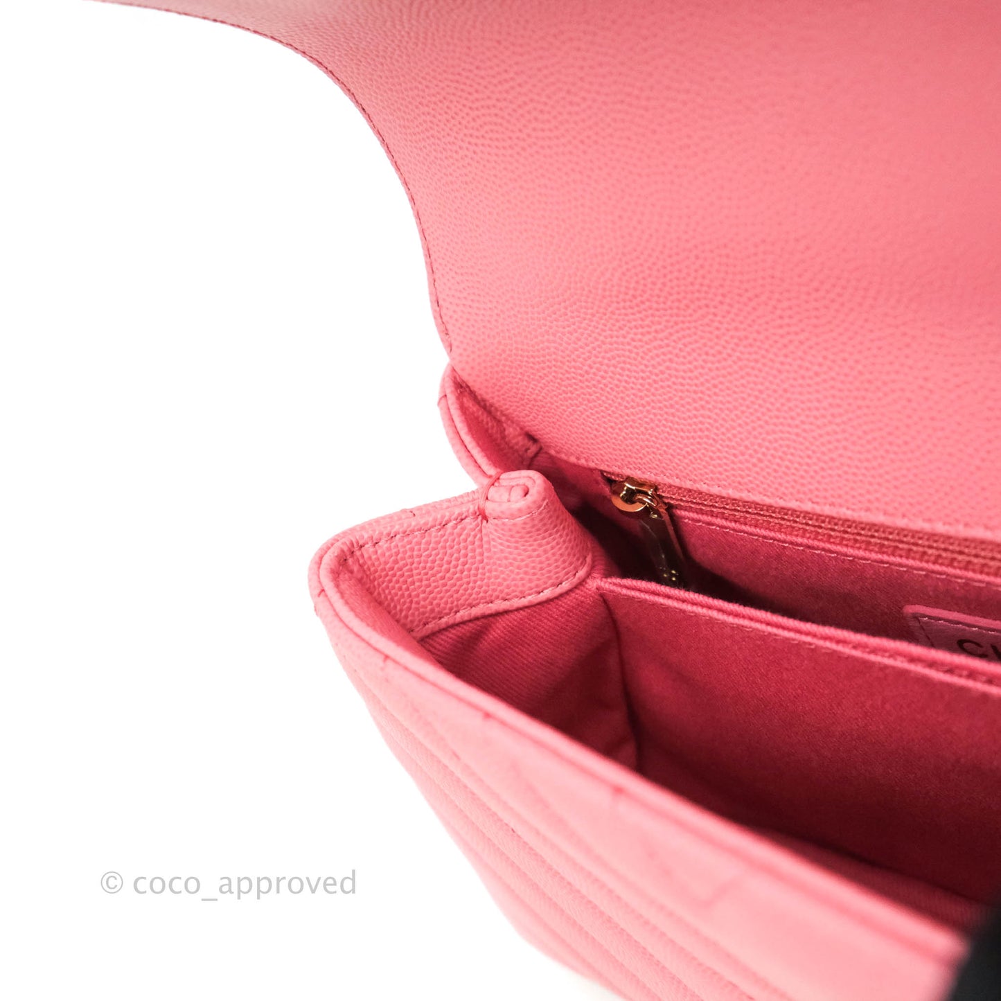 Chanel Mini (Small) Coco Handle Chevron Pink Caviar Gold Hardware