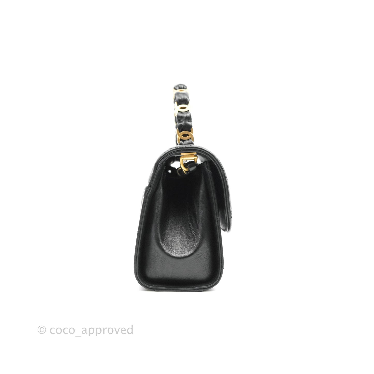 Chanel Mini Flap Bag with Top Handle Black Crumpled Lambskin Aged Gold Hardware