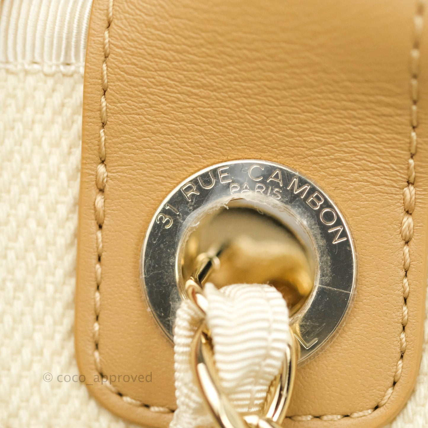 Chanel Medium (Large) Deauville Light Beige Canvas Imitation Pearl