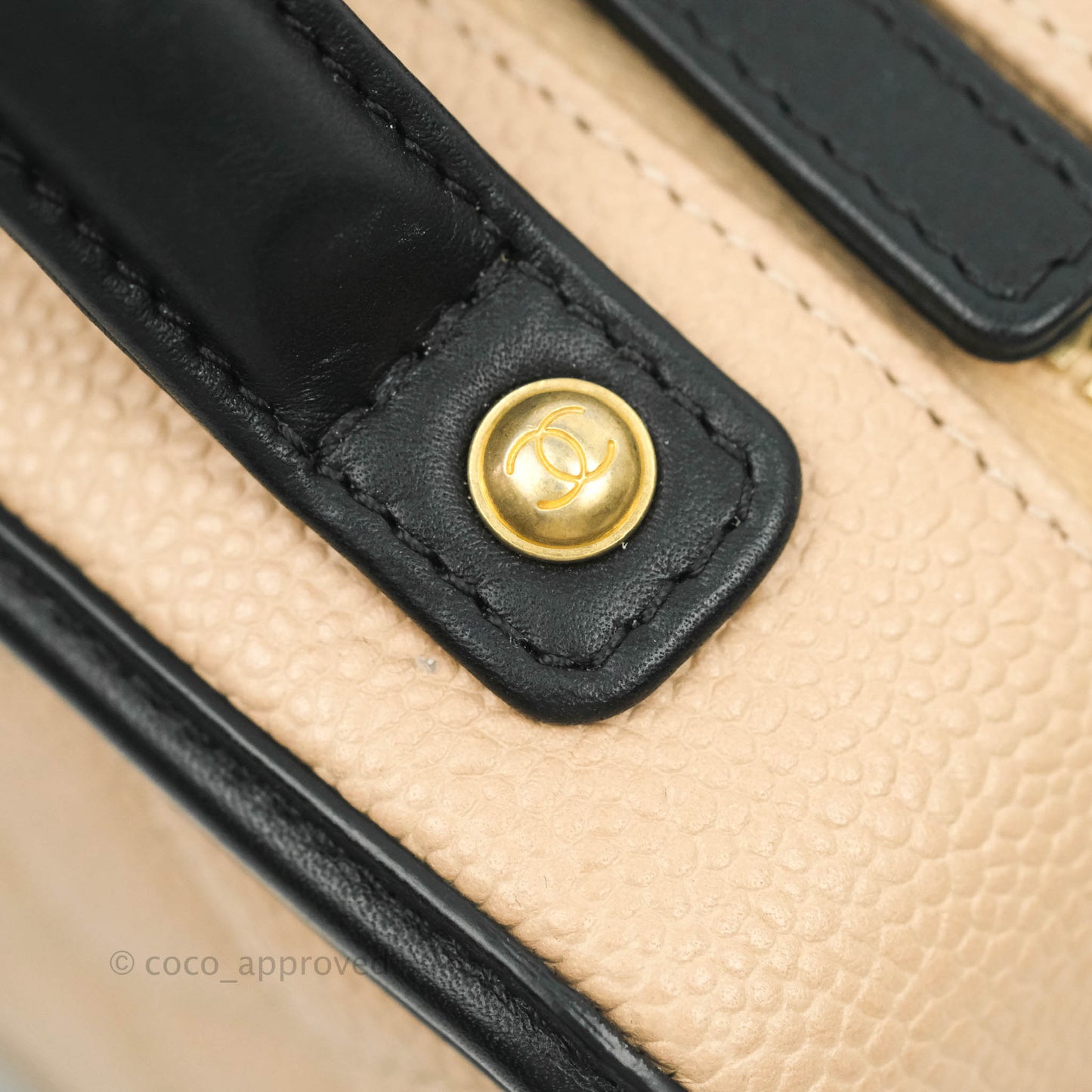Chanel Quilted Small CC Filigree Vanity Case Beige Black Caviar