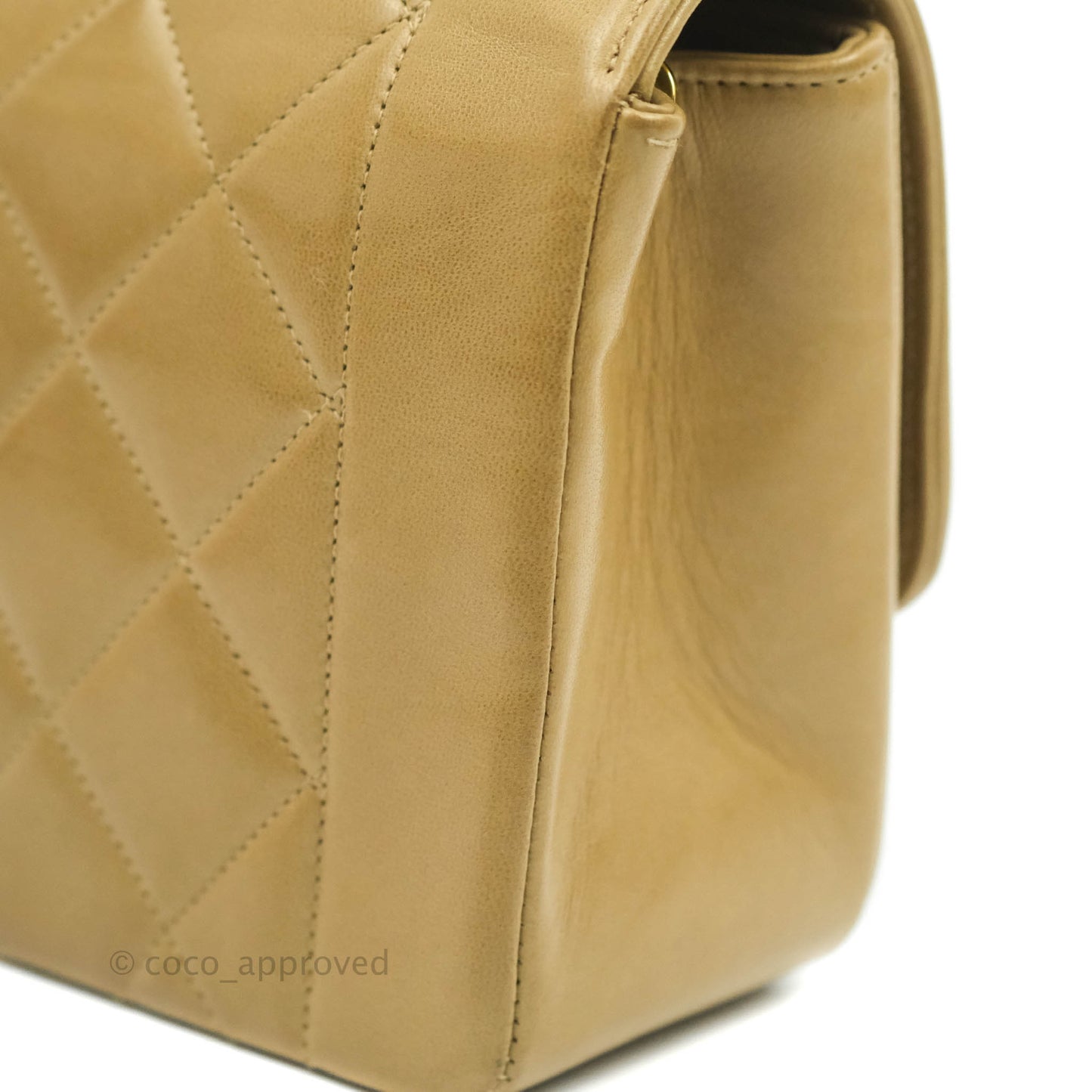 Chanel Vintage Small Quilted Classic Diana Flap Bag Beige Lambskin 24K Gold Hardware