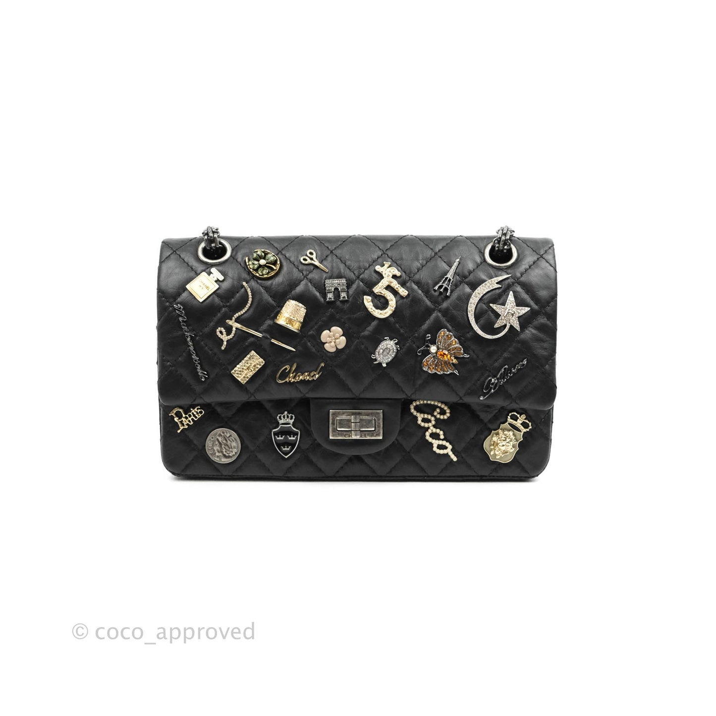Chanel 2.55 Reissue Lucky Charms 225 Flap Black Crumpled Calfskin Ruthenium Hardware