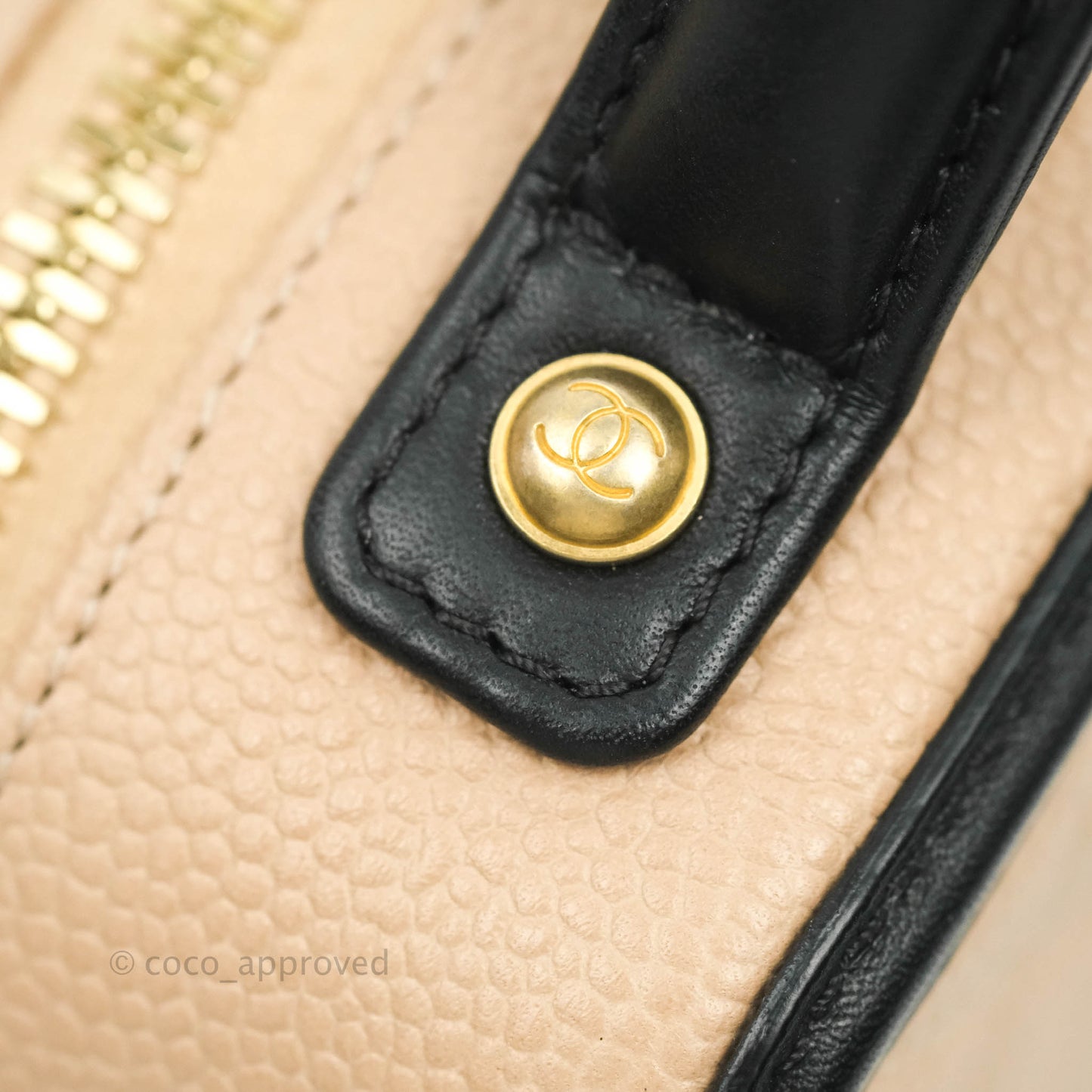 Chanel Quilted Small CC Filigree Vanity Case Beige Black Caviar