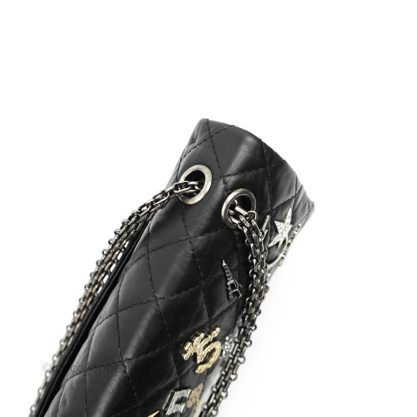 Chanel 2.55 Reissue Lucky Charms 225 Flap Black Crumpled Calfskin Ruthenium Hardware